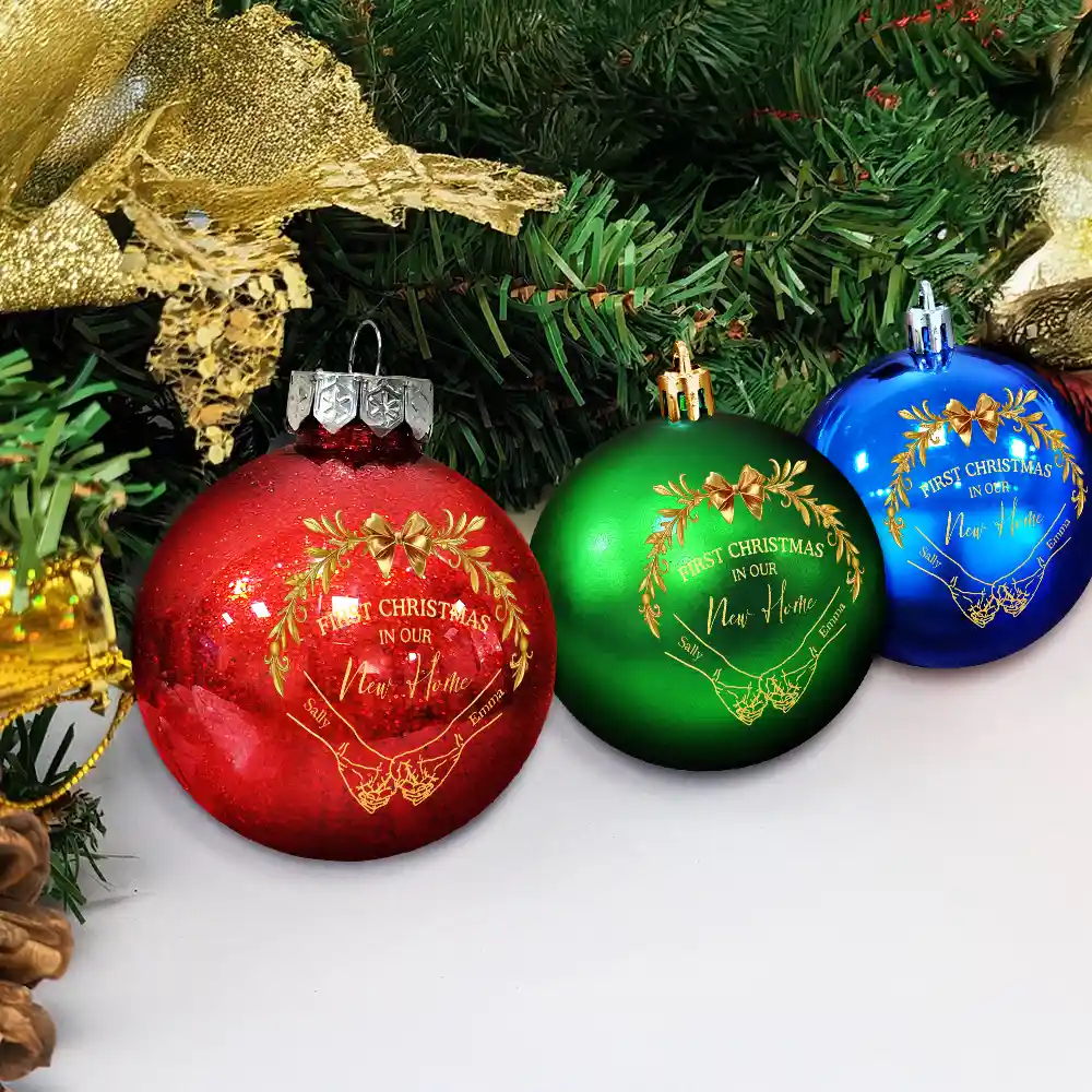 Holding Hands First Christmas Couple - Personalized Ball Ornament - Image 4