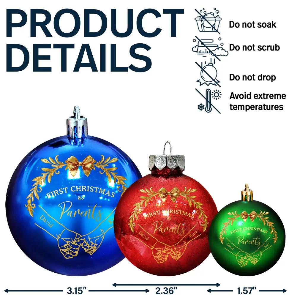 Holding Hands First Christmas Couple - Personalized Ball Ornament - Image 7