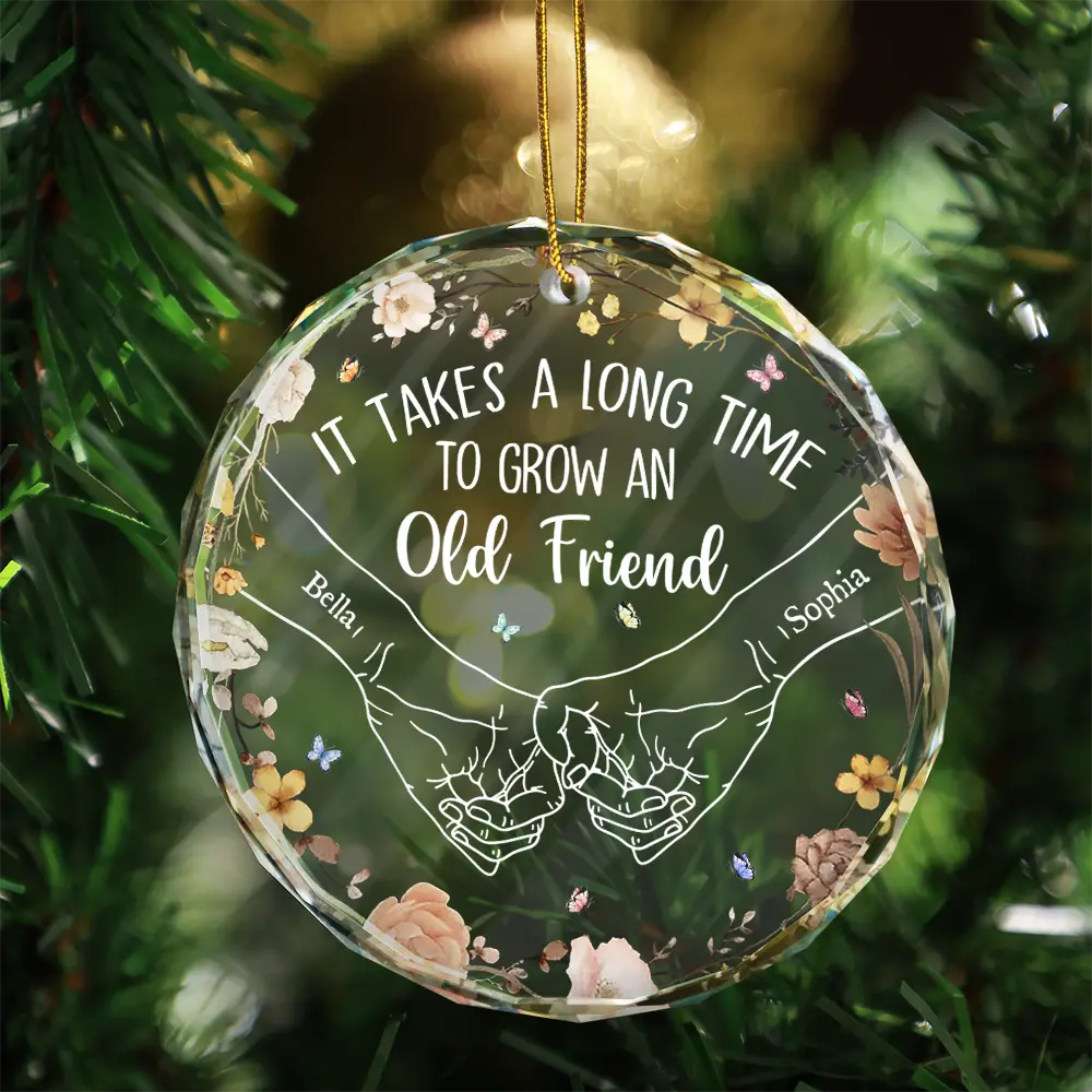 Holding Hands It Takes A Long Time To Grow An Old Friend - Personalized Circle Glass Ornament - Image 3
