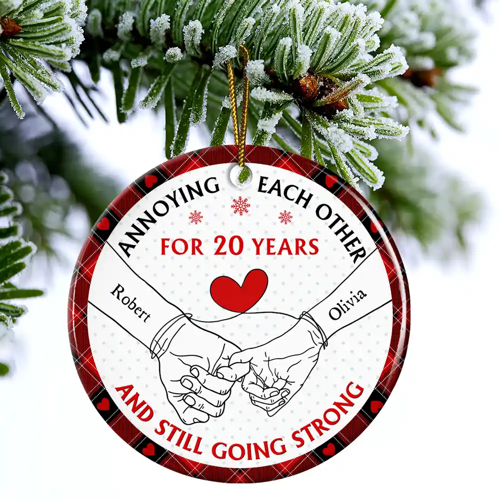 Holding Hands Old Couple Annoying Each Other - Personalized Circle Ceramic Ornament - Image 4