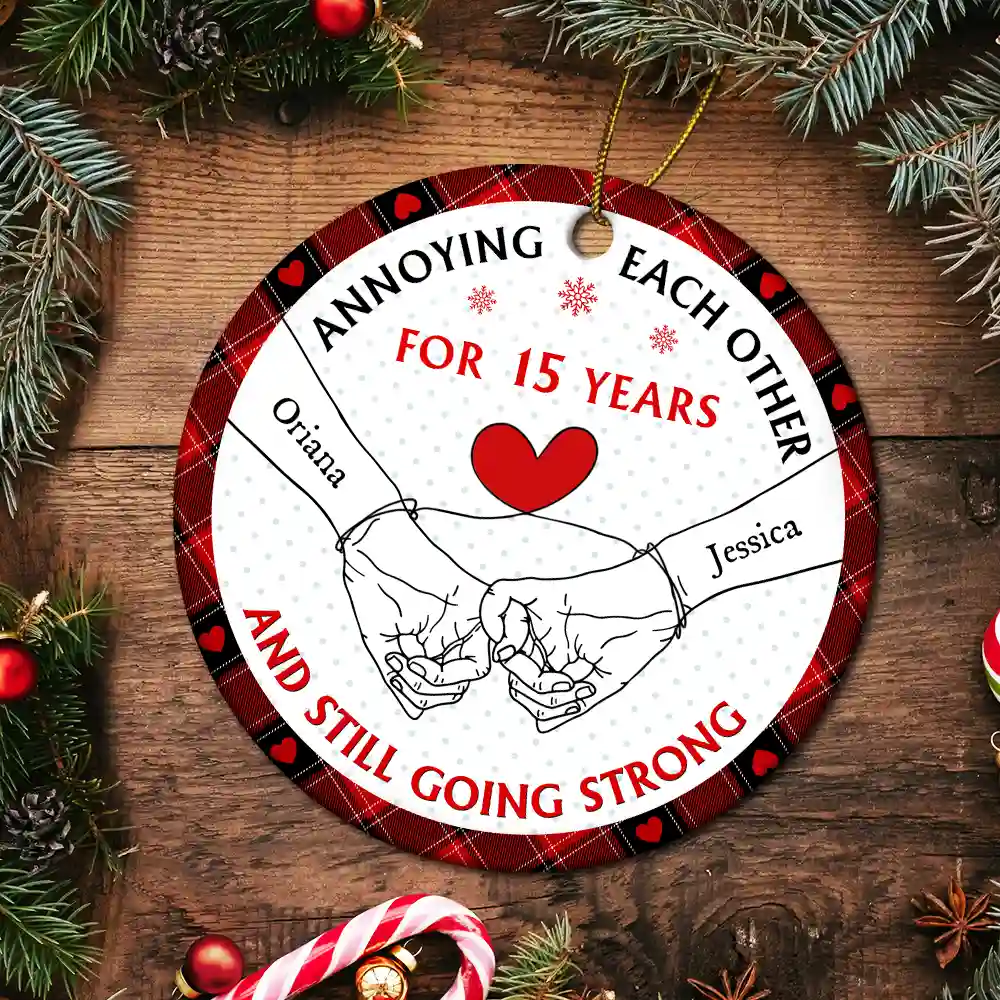 Holding Hands Old Couple Annoying Each Other - Personalized Circle Ceramic Ornament - Image 5