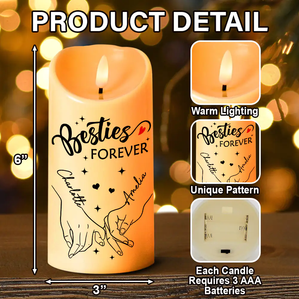 Holding Hands Our Memories Are Countless Our Friendship Is Endless - Personalized Flameless LED Candle - Image 5