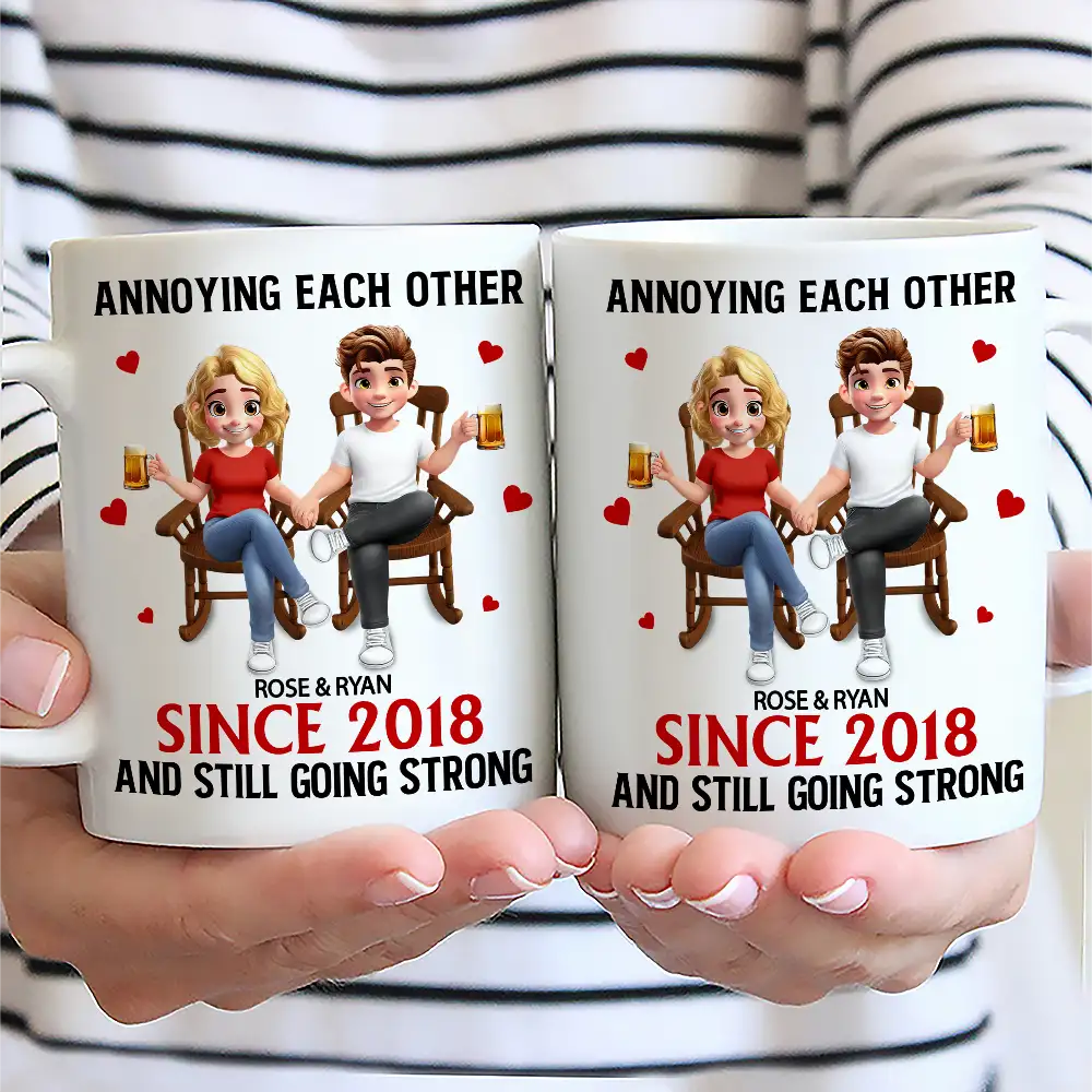 Holding Hands Sitting Couple Annoying Each Other - Personalized Mug - Image 2