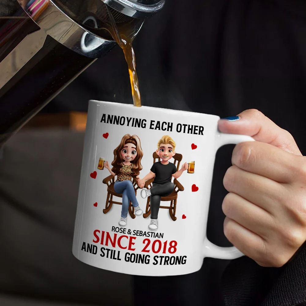 Holding Hands Sitting Couple Annoying Each Other - Personalized Mug - Image 5