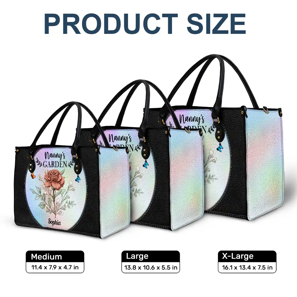 Holography Grandma's Garden Birth Flower - Personalized Leather Bag - Image 6