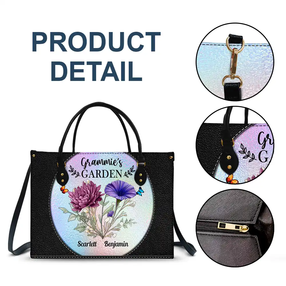 Holography Grandma's Garden Birth Flower - Personalized Leather Bag - Image 7