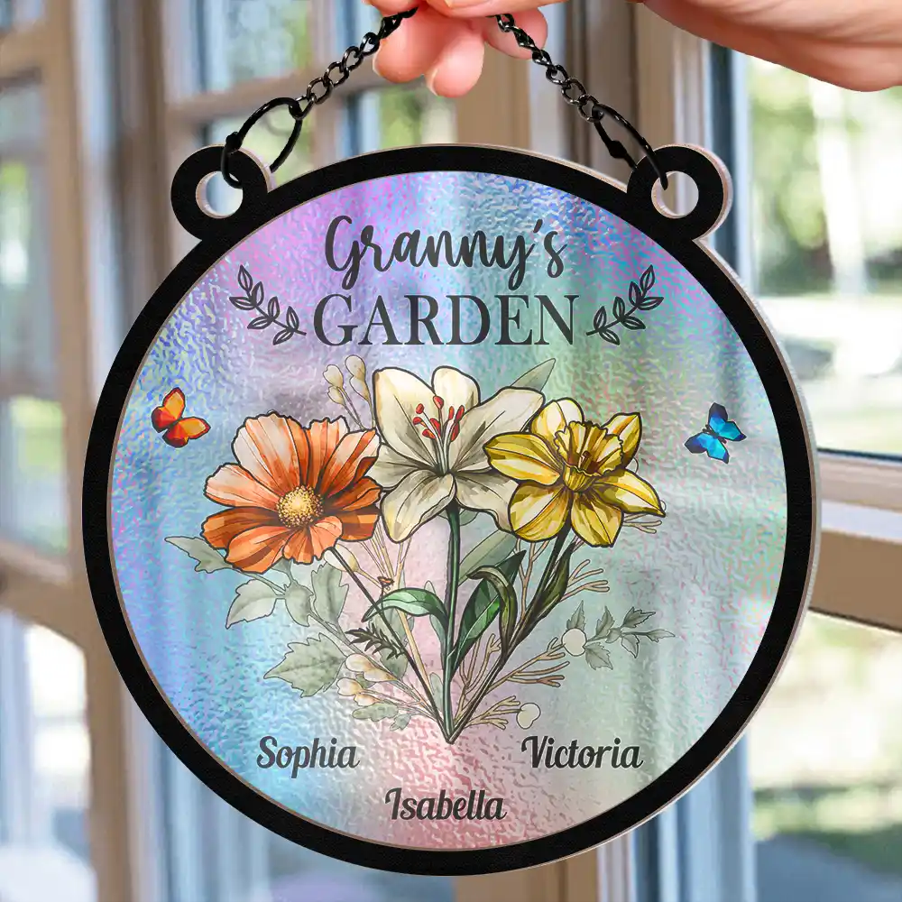 Holography Grandma's Garden Birth Flower - Personalized Window Hanging Suncatcher Ornament - Image 2