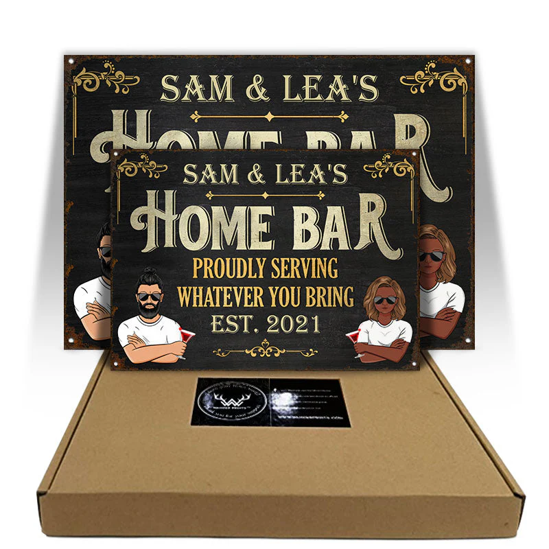 Home Bar Welcome Proudly Serving Whatever You Bring - Personalized Custom Classic Metal Signs - Image 3