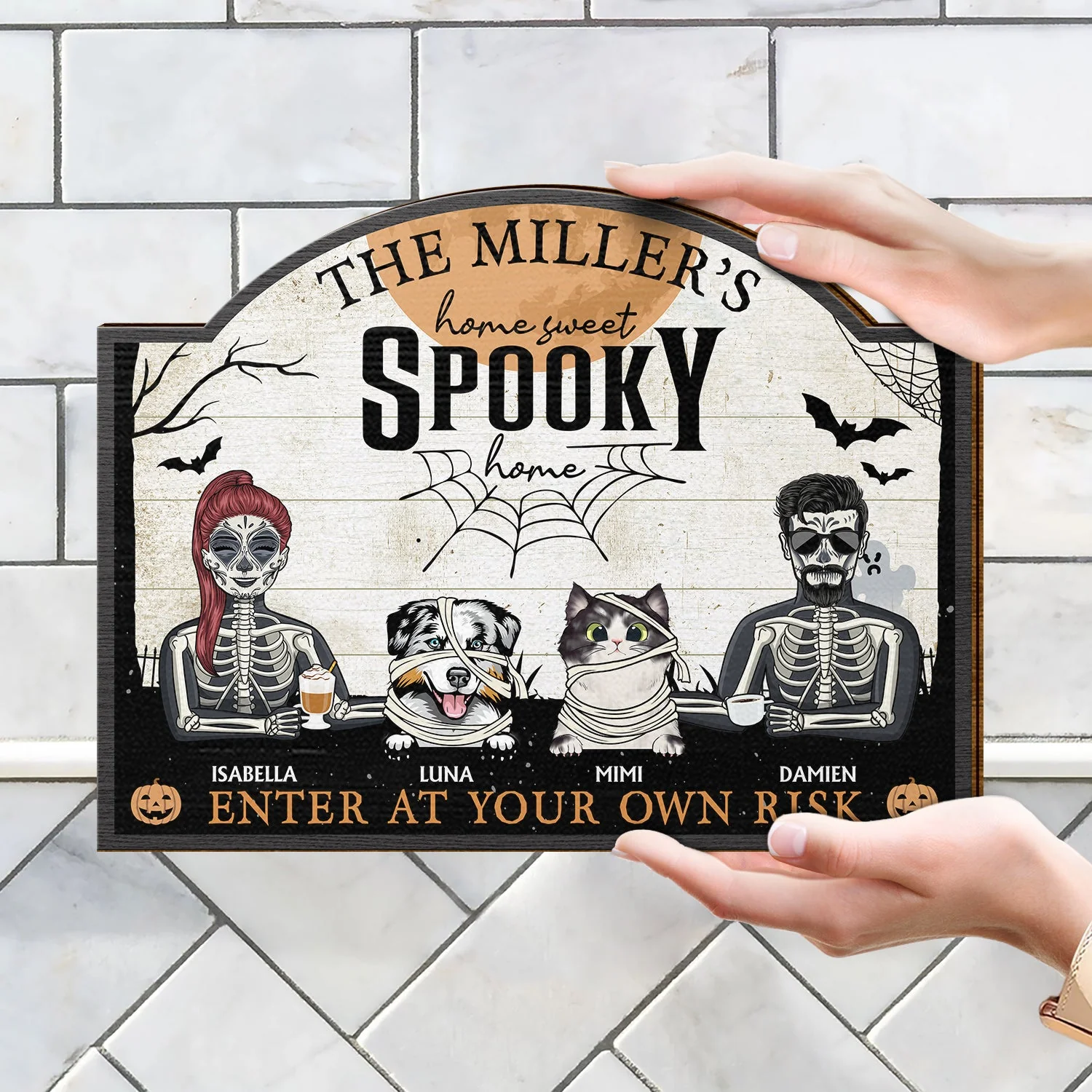 Home Haunted Home Enter At Your Own Risk - Halloween, Birthday, Home Warming, Funny Gift For Couples, Dog, Cat Lovers - Personalized Custom Shaped Wood Sign - Image 4