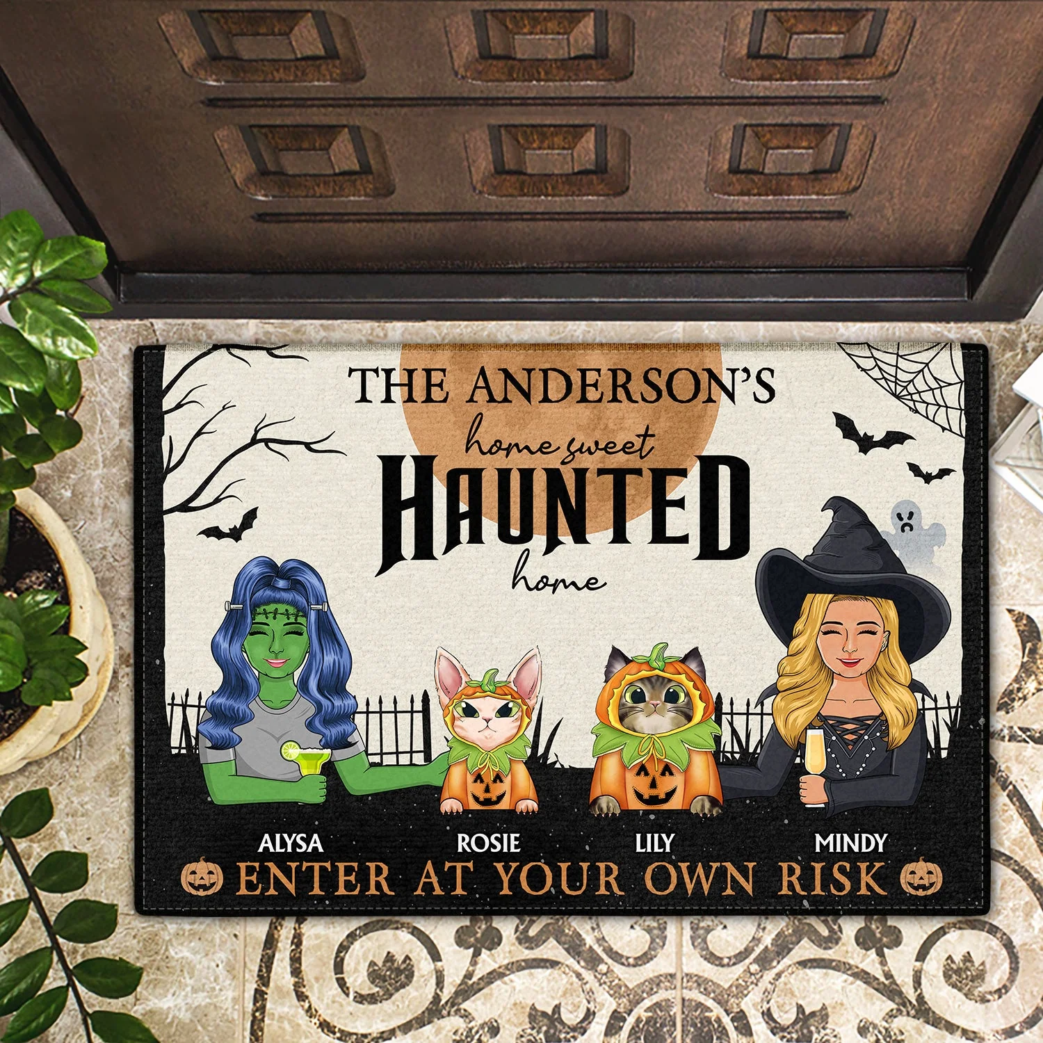 Home Haunted Home Enter At Your Own Risk - Halloween, Birthday, Home Warming, Funny Gift For Couples, Dog, Cat Lovers - Personalized Doormat - Image 2