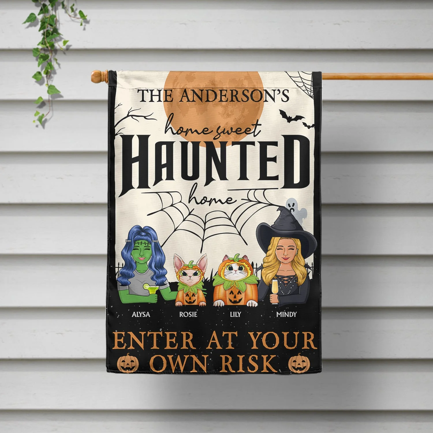 Home Haunted Home Enter At Your Own Risk - Halloween, Birthday, Home Warming, Funny Gift For Couples, Dog, Cat Lovers - Personalized Flag - Image 2