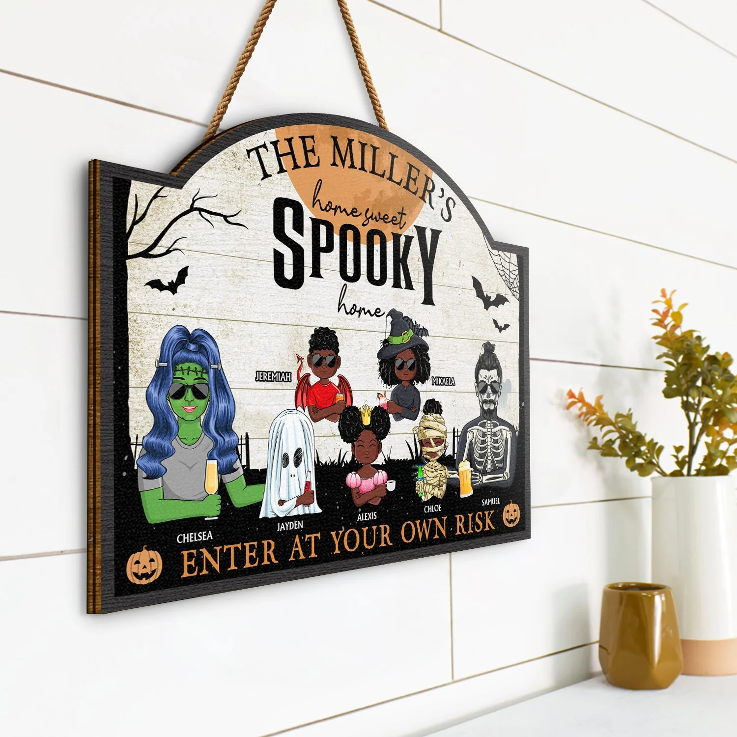 Home Haunted Home Enter At Your Own Risk - Halloween, Birthday, Home Warming, Funny Gift For Couples, Mom, Dad, Family - Personalized Custom Shaped Wood Sign - Image 2