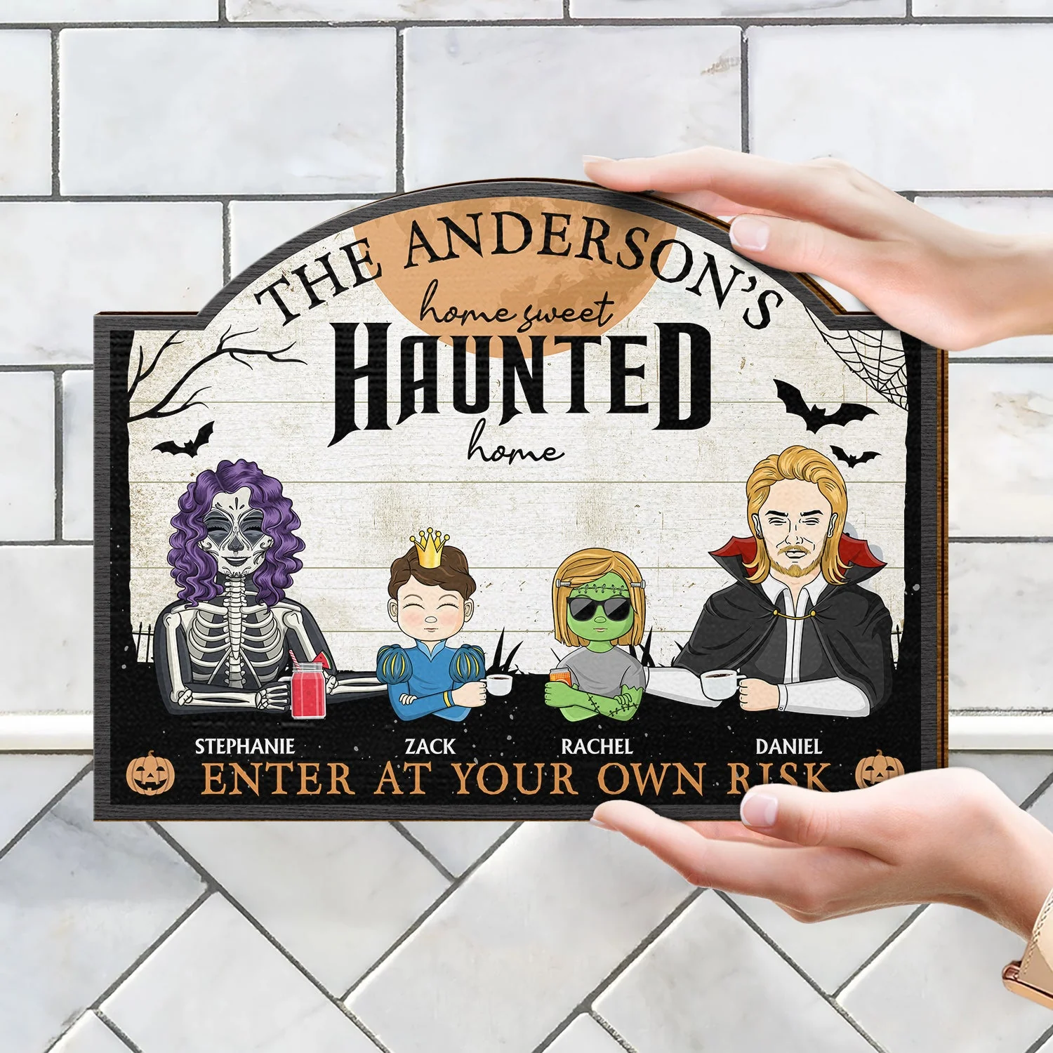 Home Haunted Home Enter At Your Own Risk - Halloween, Birthday, Home Warming, Funny Gift For Couples, Mom, Dad, Family - Personalized Custom Shaped Wood Sign - Image 4