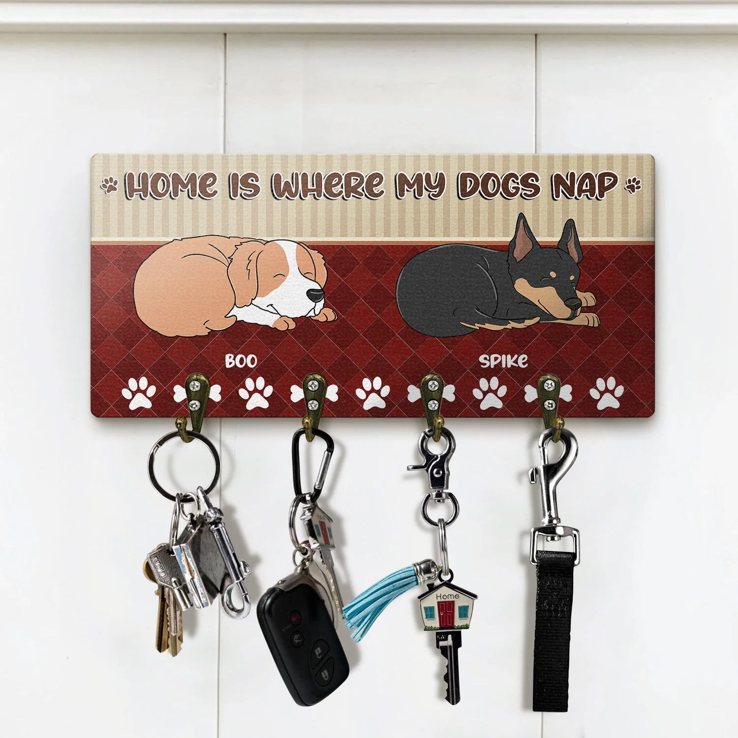 Home Is Where My Dog Naps - Gift For Dog Lovers - Personalized Custom Wood Key Holder - Image 2