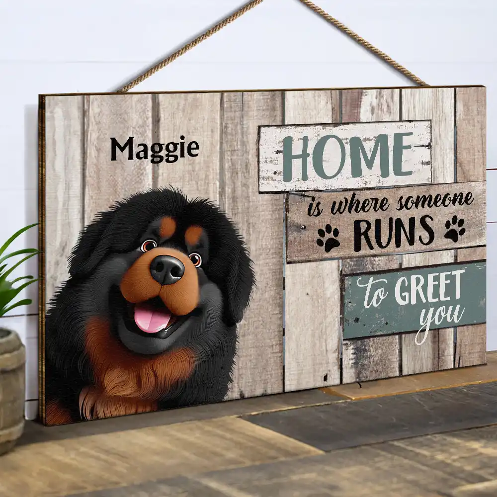 Home Is Where Someone Runs To Greet You Dog - Personalized Wood Rectangle Sign - Image 2