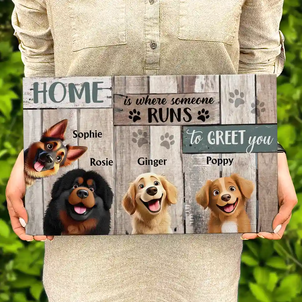 Home Is Where Someone Runs To Greet You Dog - Personalized Wood Rectangle Sign - Image 4