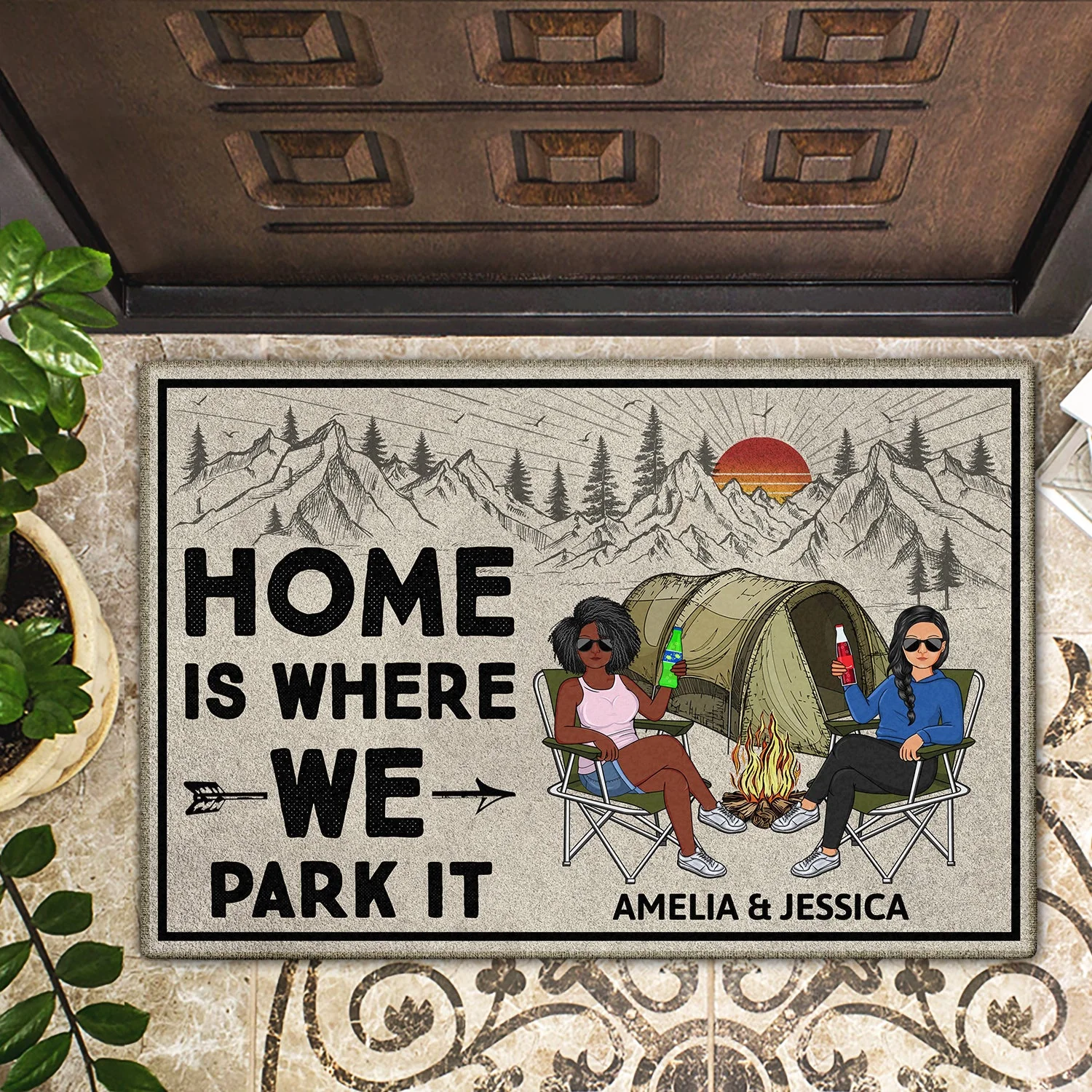 Home Is Where We Park It - Anniversary, Loving Gifts For Couples, Husband, Wife, Camping Lovers - Personalized Doormat - Image 2