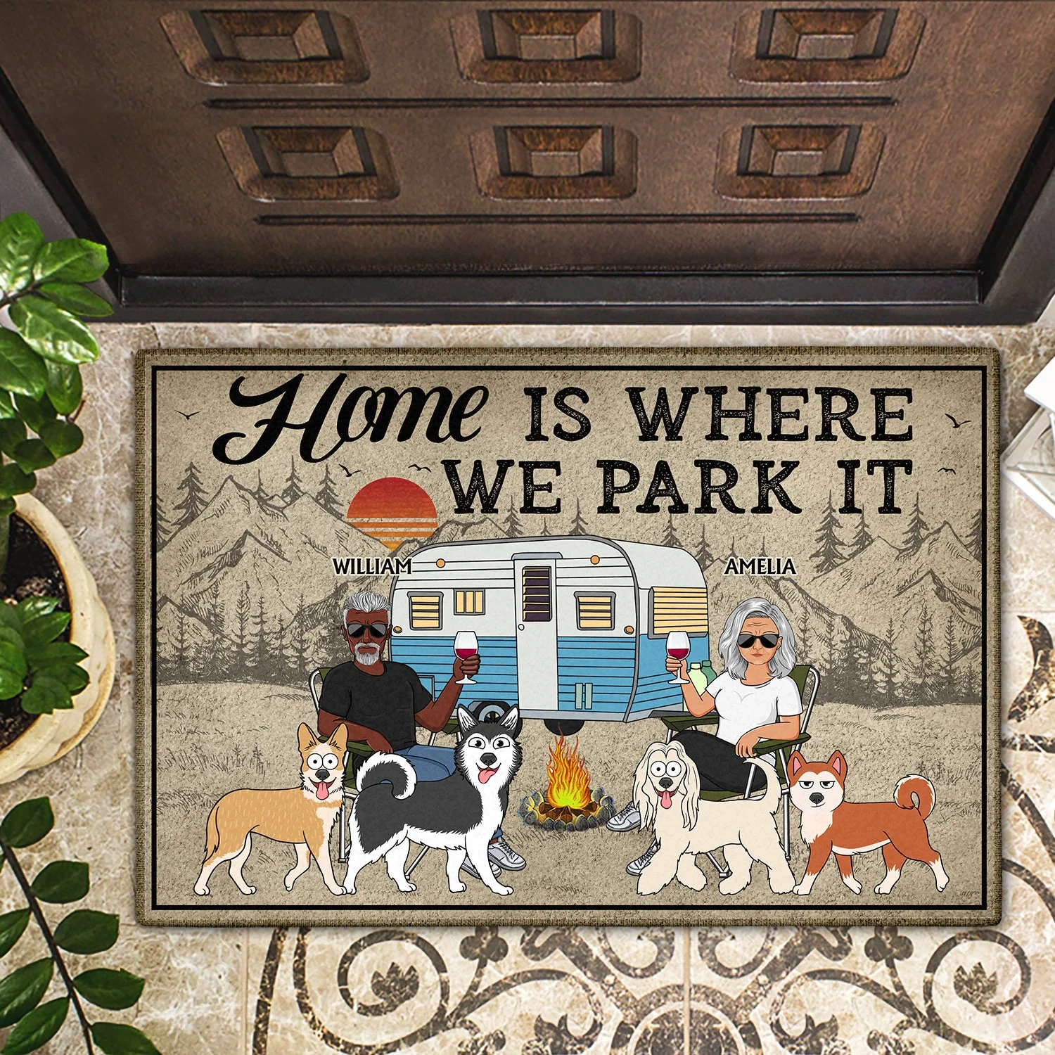 Home Is Where We Park It - Camping Gifts For Couples, Family, Campers, Dog Lovers, Cat Lovers - Personalized Doormat - Image 2