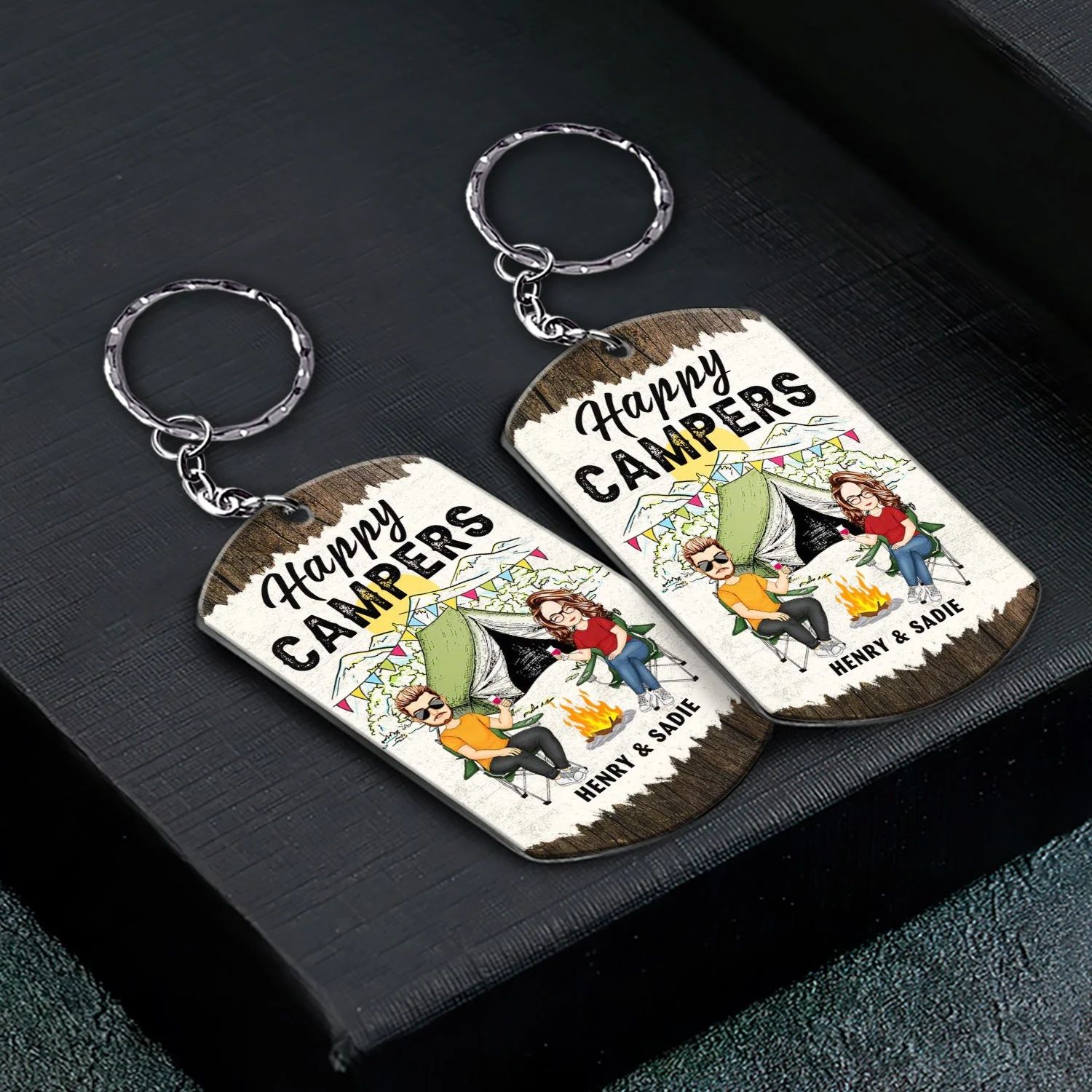 Home Is Where We Park It Cartoon Couple - Gift For Camping Lovers - Personalized Aluminum Keychain - Image 2
