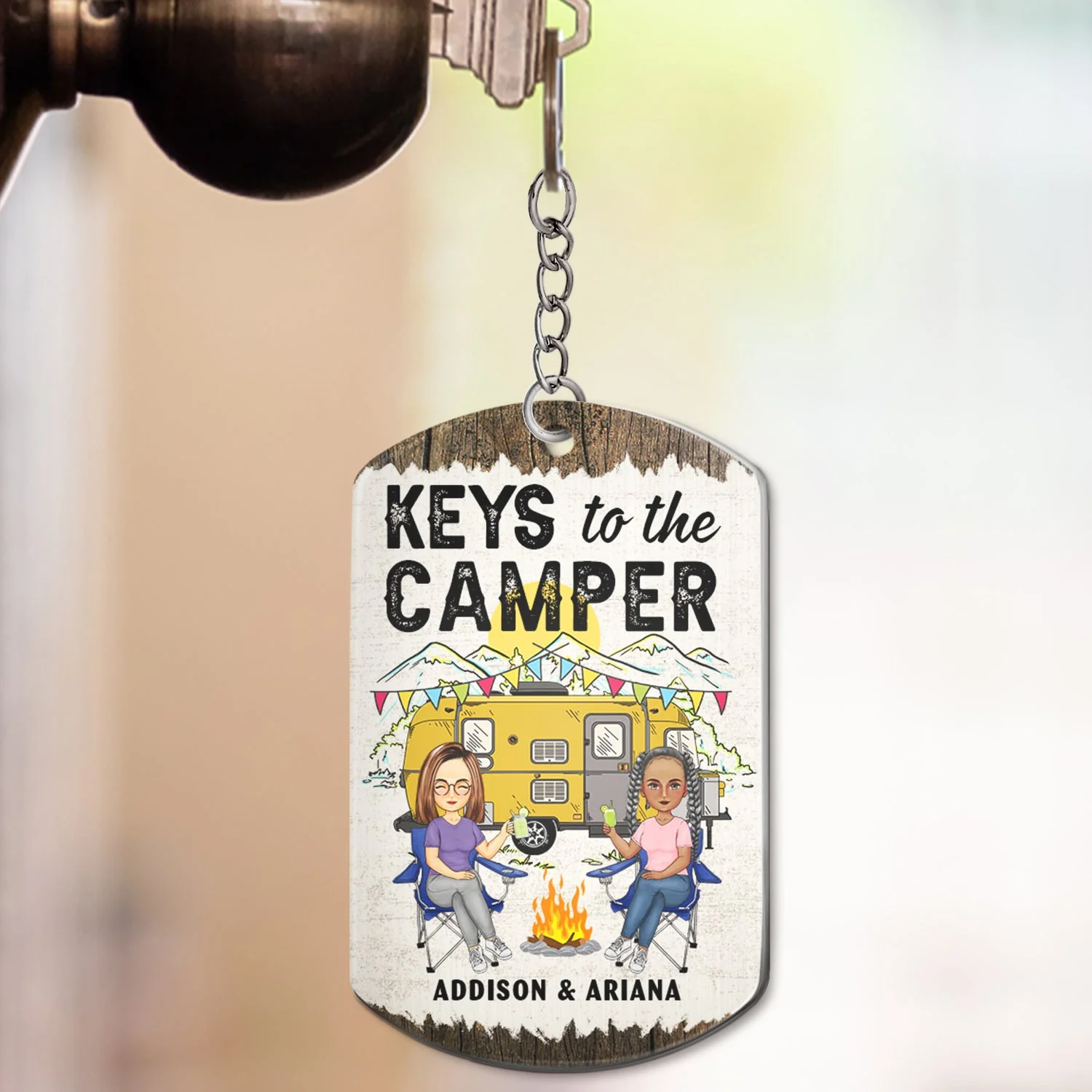 Home Is Where We Park It Cartoon Couple - Gift For Camping Lovers - Personalized Aluminum Keychain - Image 3