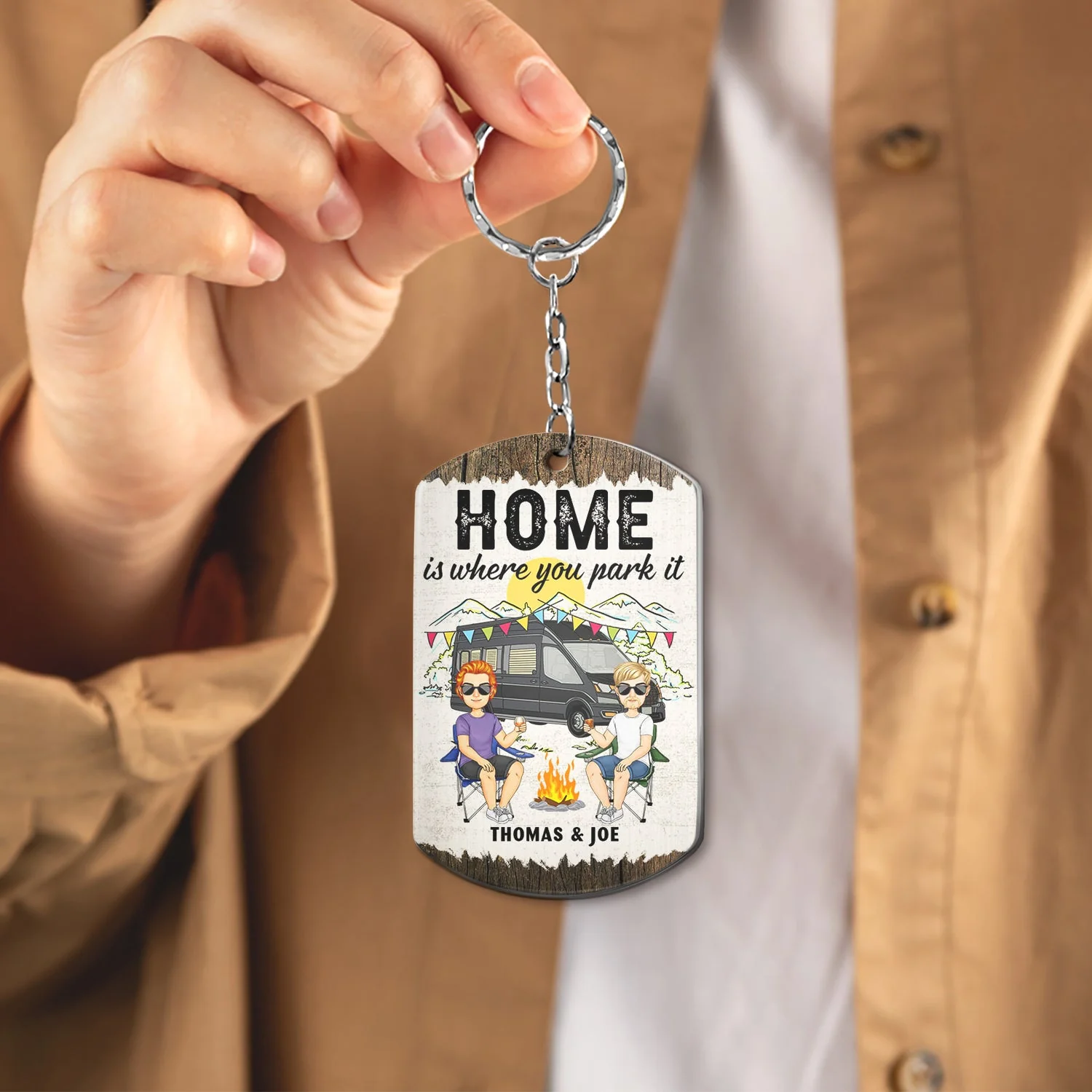 Home Is Where We Park It Cartoon Couple - Gift For Camping Lovers - Personalized Aluminum Keychain - Image 4