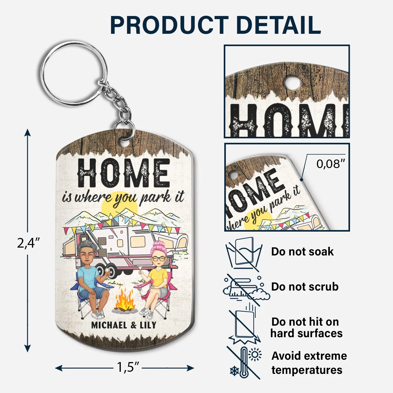 Home Is Where We Park It Cartoon Couple - Gift For Camping Lovers - Personalized Aluminum Keychain - Image 5