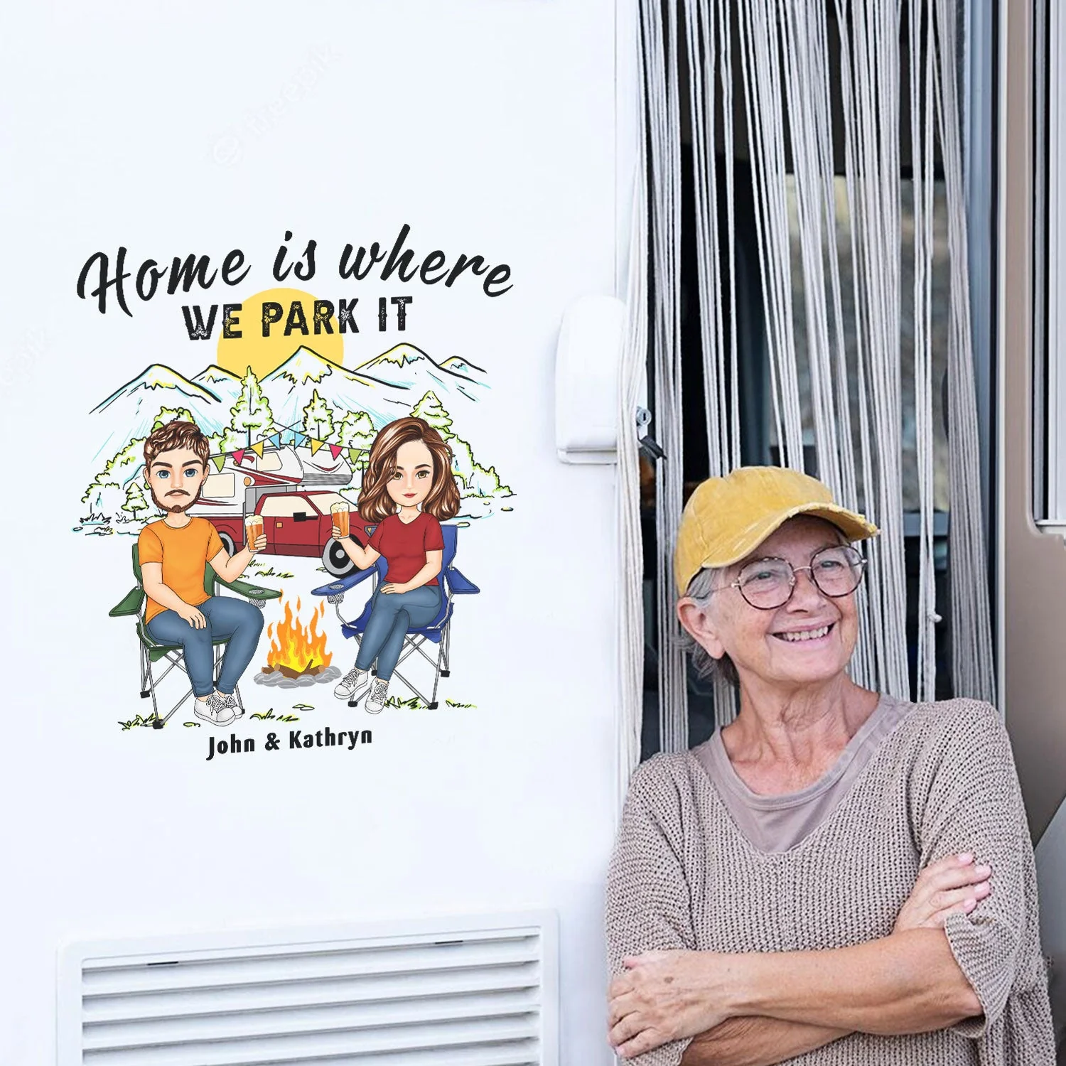Home Is Where We Park It Cartoon - Gift For Camping Couples - Personalized Camping Decal, Decor Decal - Image 5