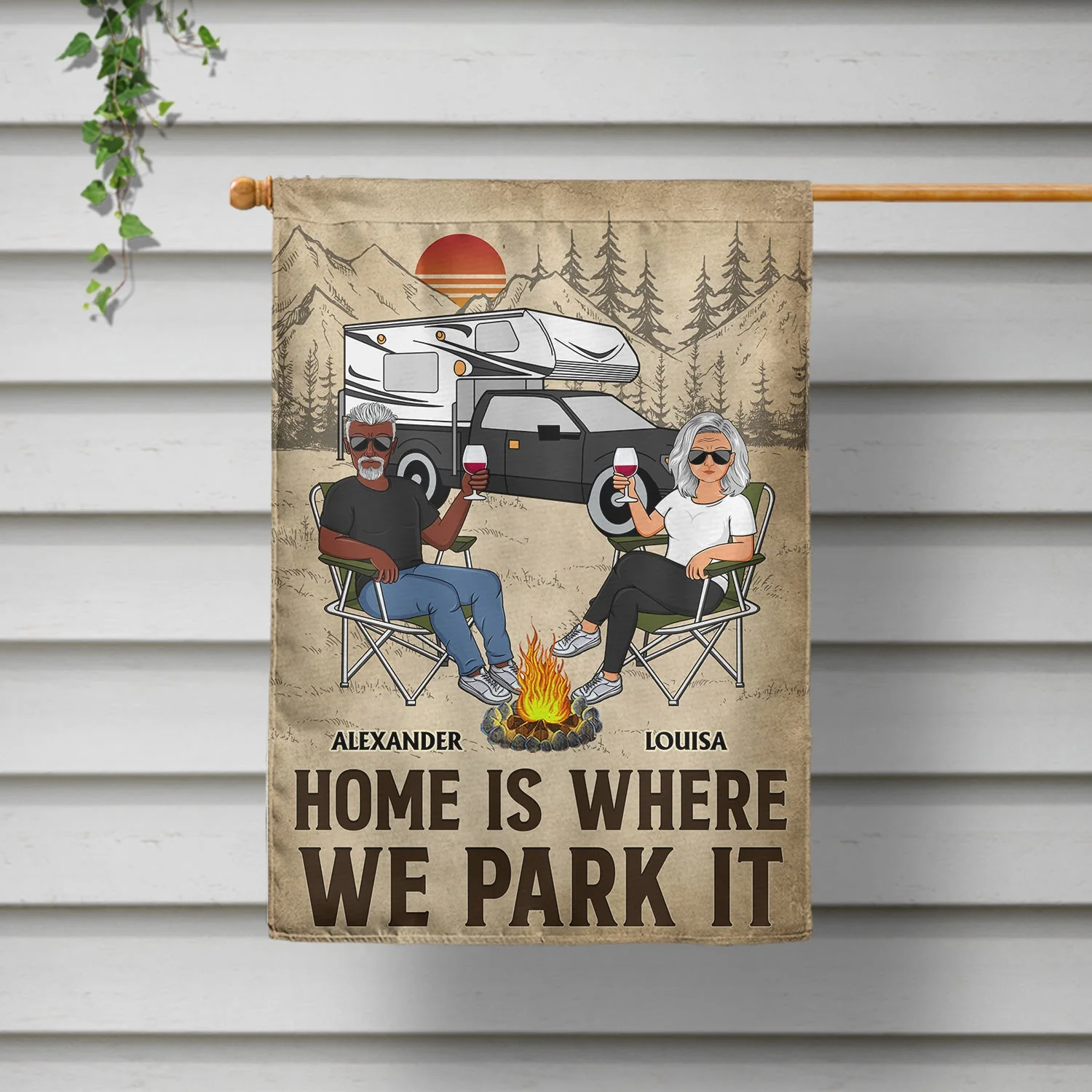 Home Is Where We Park It - Family Gifts For Couples, Husband, Wife, Camping Lovers - Personalized Flag - Image 2