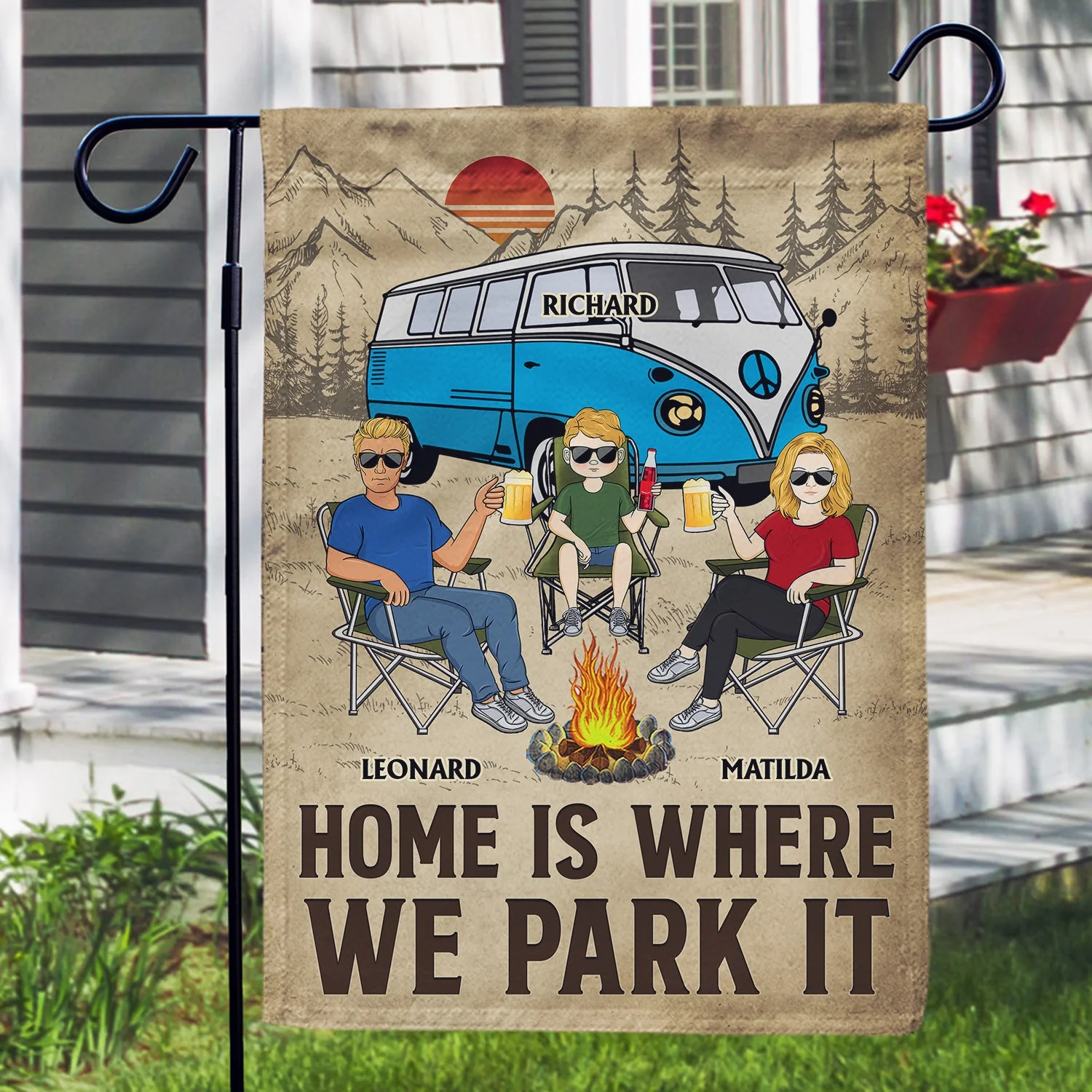 Home Is Where We Park It - Family Gifts For Couples, Husband, Wife, Camping Lovers - Personalized Flag - Image 3