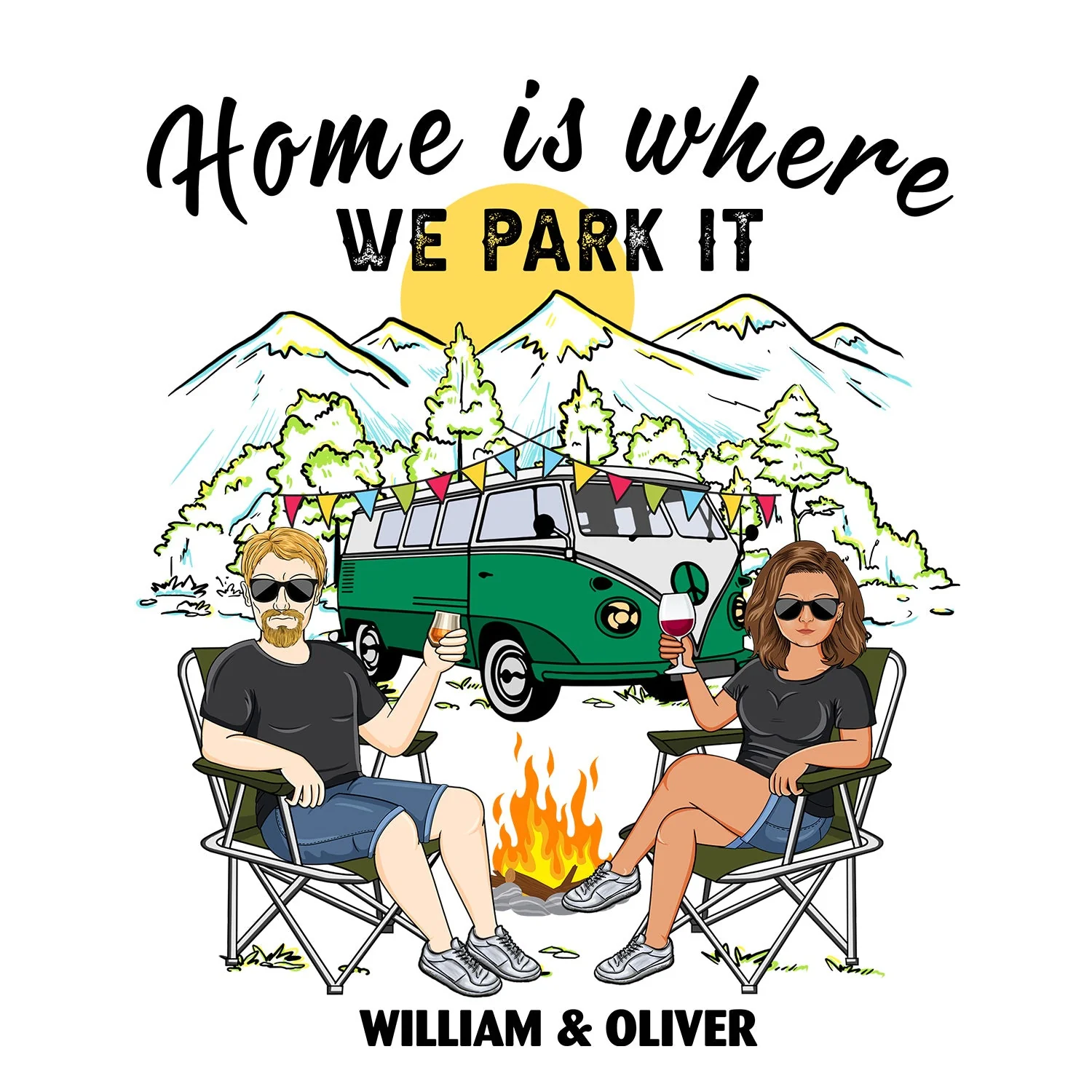 Home Is Where We Park It Family Vector - Gift For Camping Couples - Personalized Camping Decal, Decor Decal - Image 2