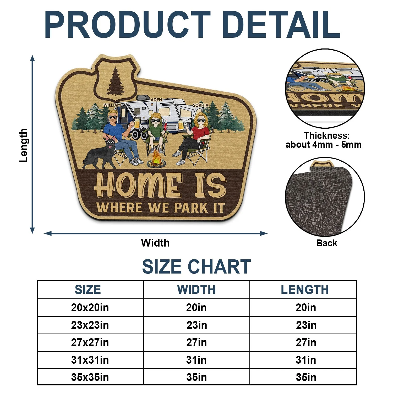 Home Is Where We Park It - Gift For Camping Lovers, Dog Lovers, Cat Lovers, Family - Personalized Custom Shaped Doormat - Image 4