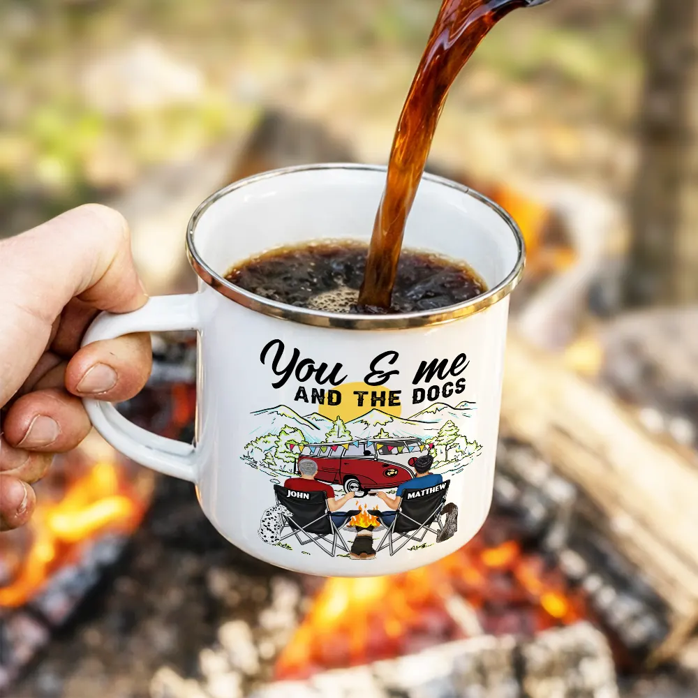 Home Is Where We Park It You And Me And The Dogs - Personalized Enamel Mug - Image 4