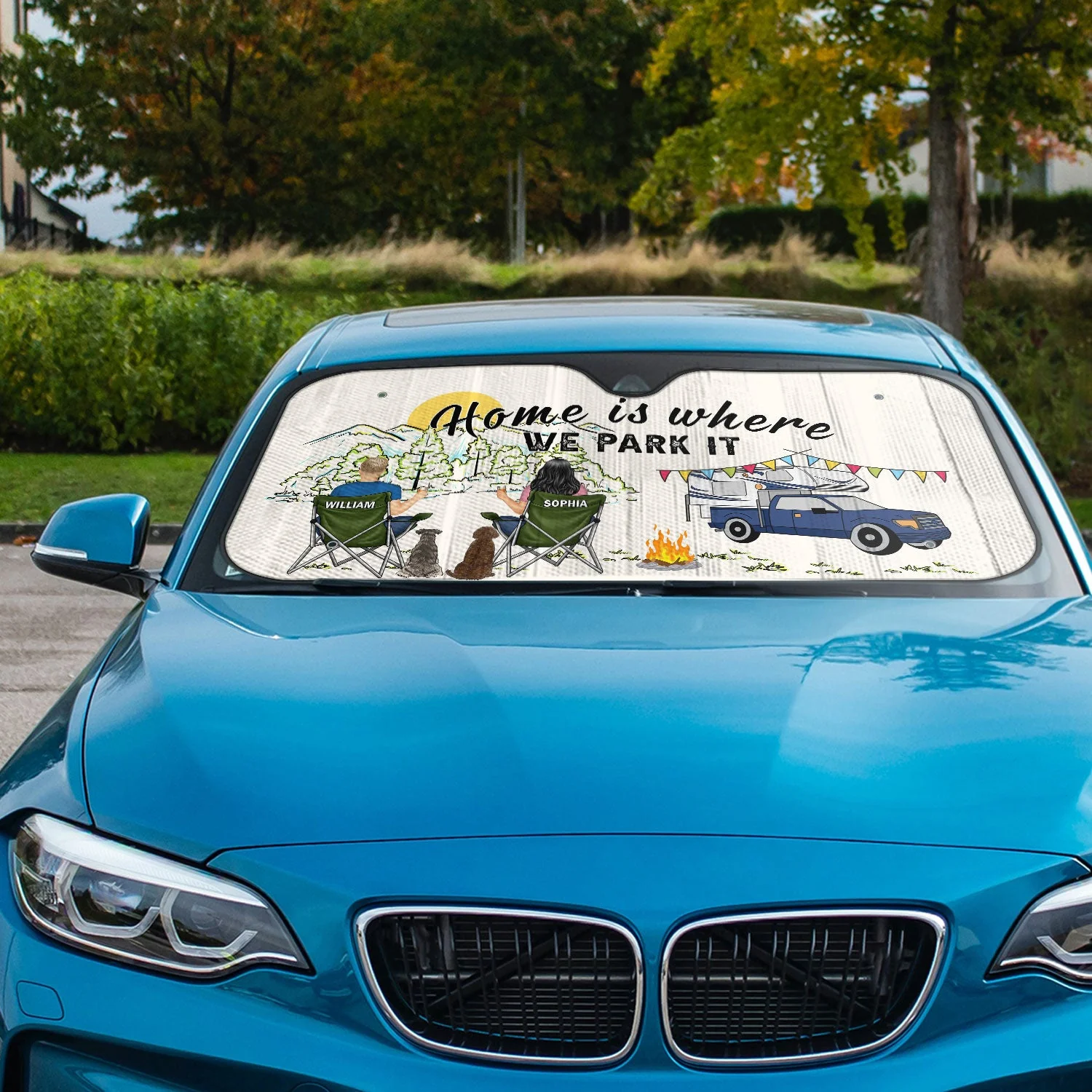 Home Is Where We Park It You And Me And The Dogs - Gift For Camping Lovers - Personalized Auto Sunshade - Image 2