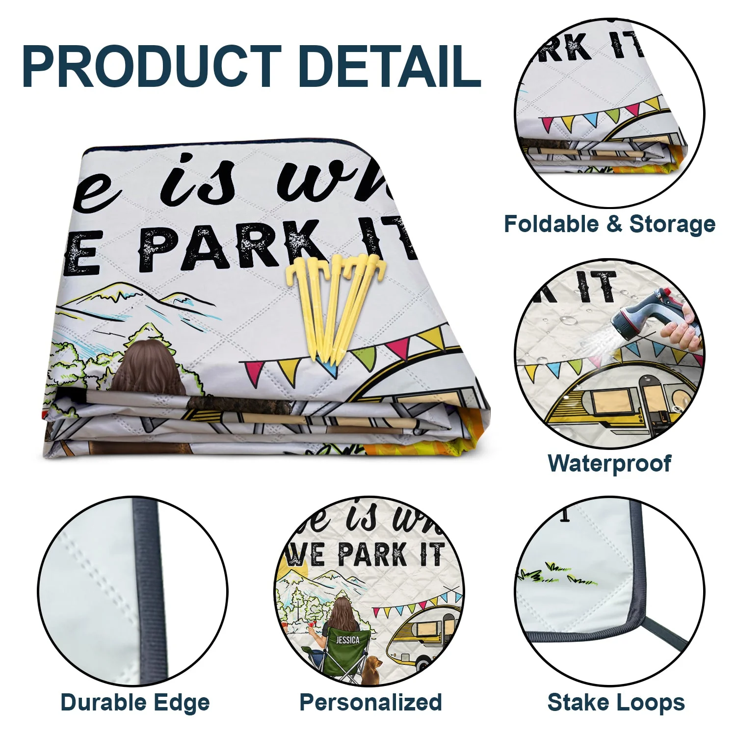 Home Is Where We Park It You And Me And The Dogs - Gift For Camping Lovers - Personalized Outdoor Waterproof Camping Picnic Blanket - Image 4