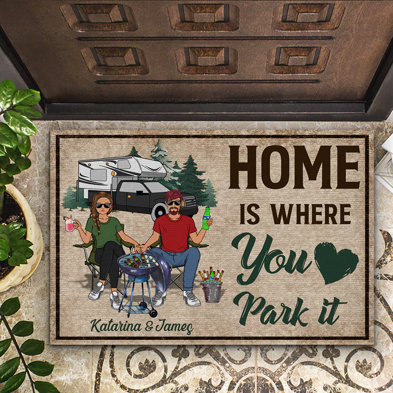 Home Is Where You Park It - Gift For Camping Couples - Personalized Custom Doormat - Image 2