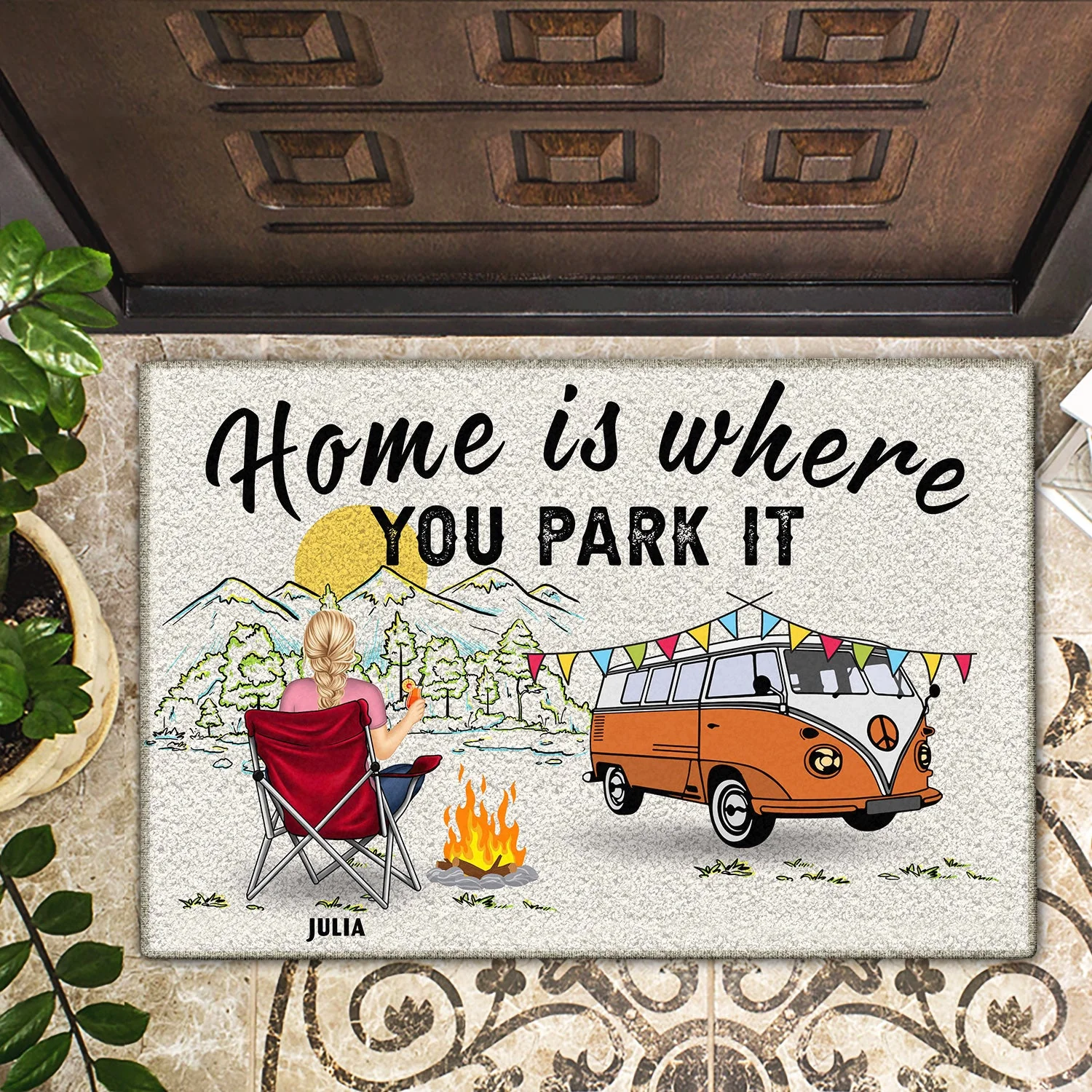 Home Is Where You Park It One Person - Gift For Women Men Loves Camping - Personalized Doormat - Image 2