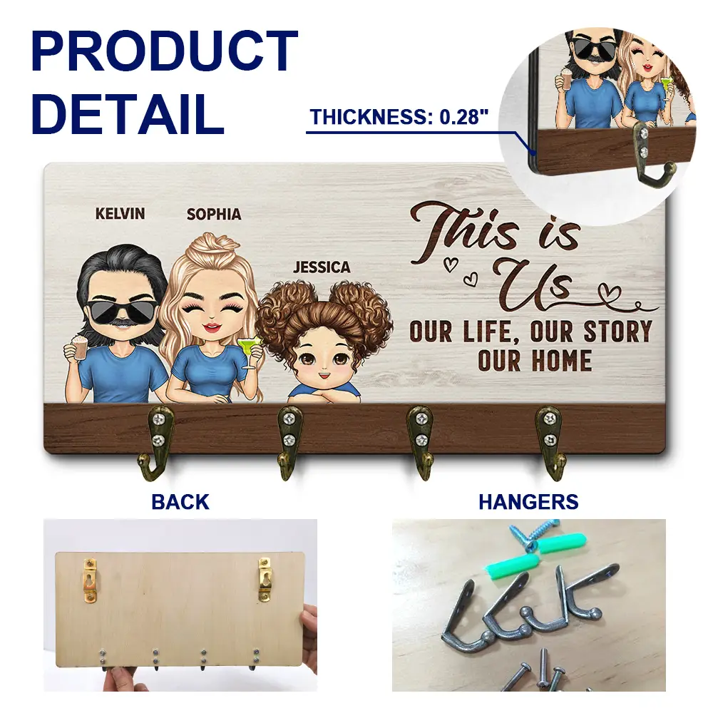 Home Sweet Home Chibi Family - Personalized Wood Key Holder - Image 5