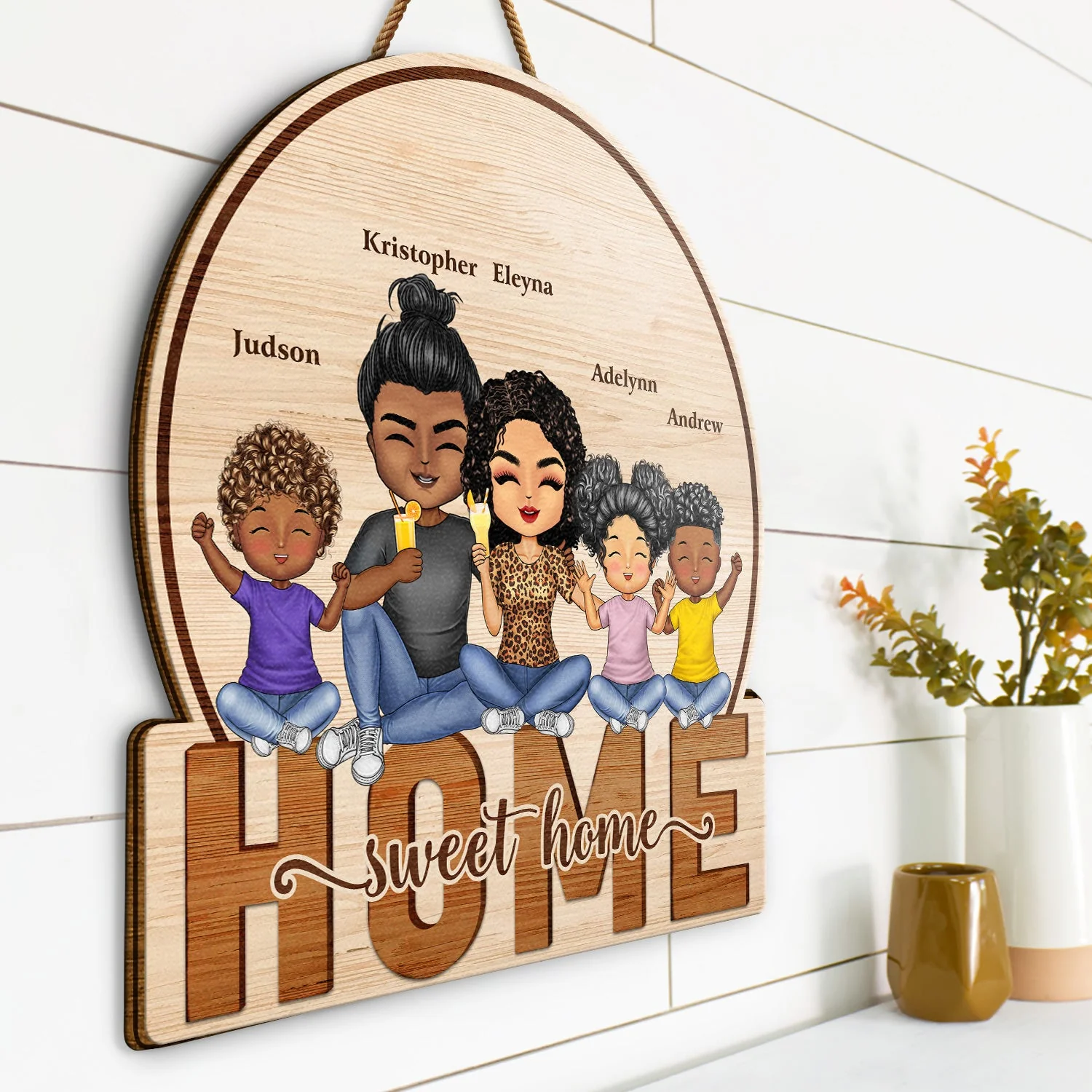 Home Sweet Home Couple Parents And Kids - Gift For Family - Personalized Custom Shaped Wood Sign - Image 2