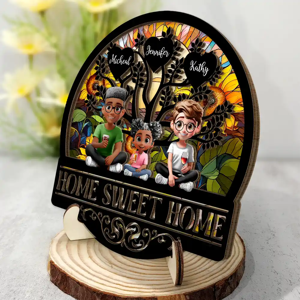 Home Sweet Home Family - Personalized 2-Layered Wooden Plaque With Stand - Image 2