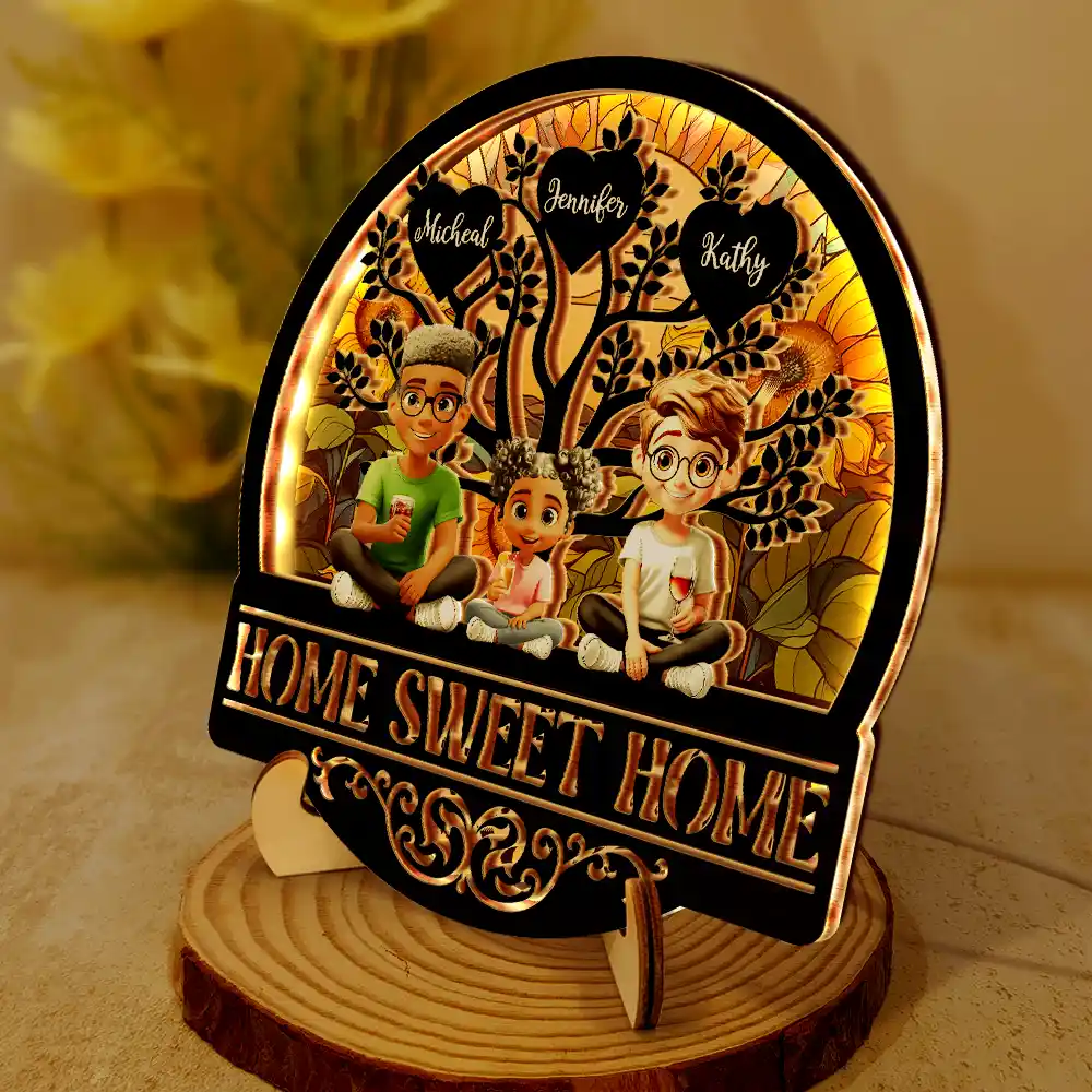 Home Sweet Home Family - Personalized LED Light Wooden Plaque - Image 2