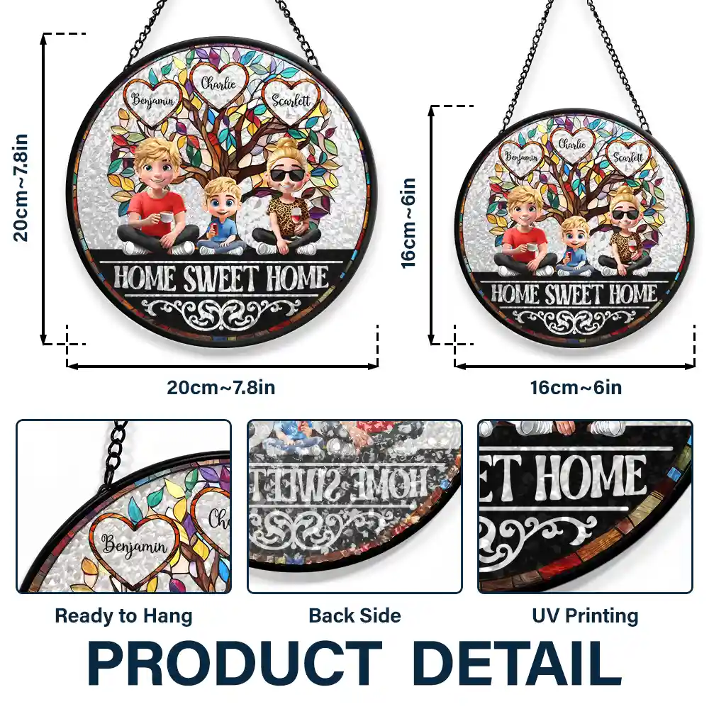 Home Sweet Home Family - Personalized Stained Glass Window Hanging Suncatcher - Image 3