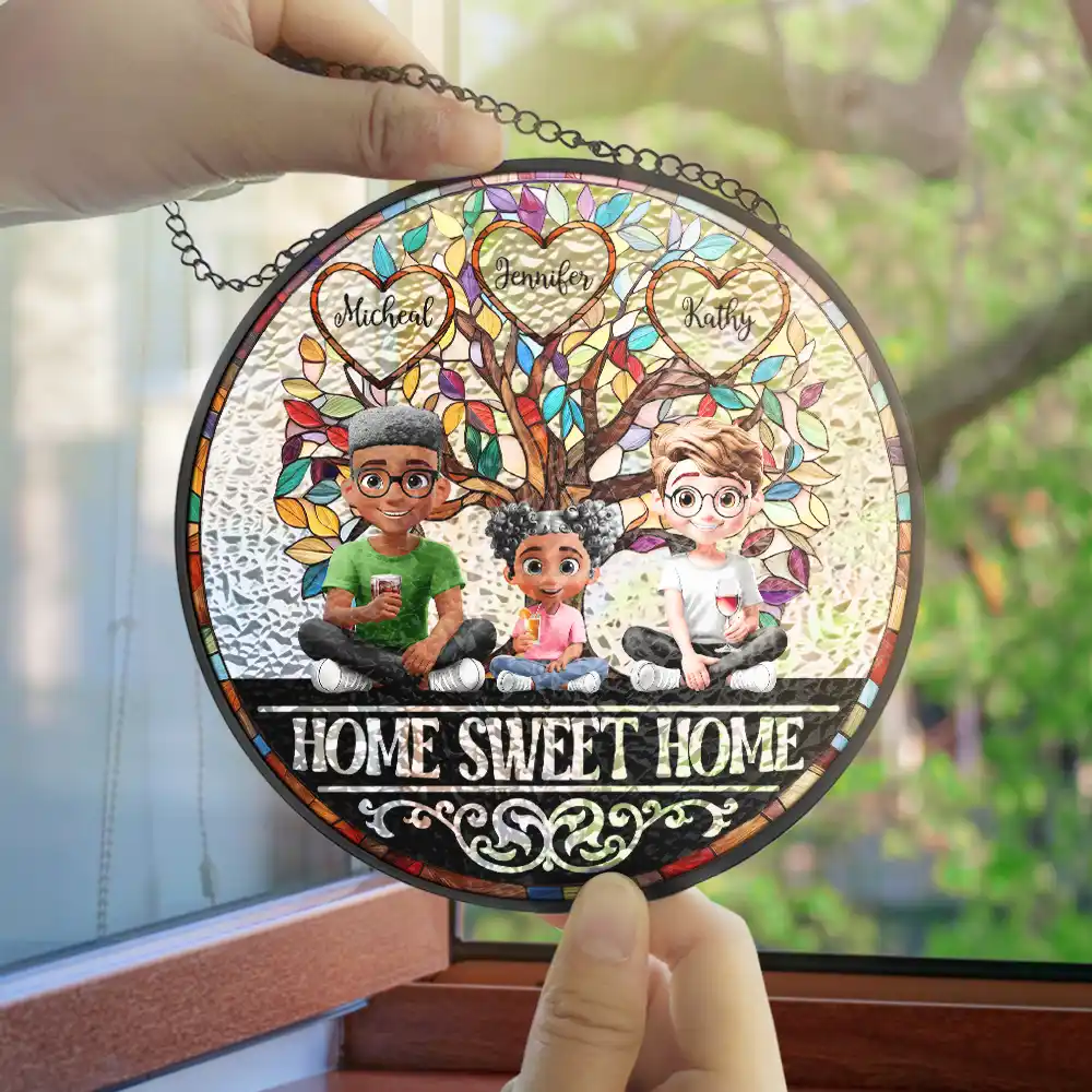 Home Sweet Home Family - Personalized Stained Glass Window Hanging Suncatcher - Image 4