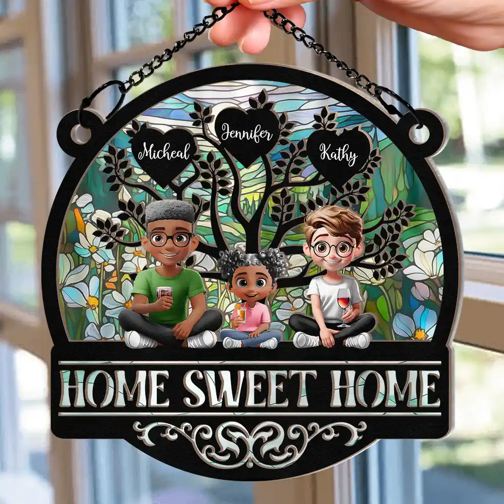 Home Sweet Home Family - Personalized Window Hanging Suncatcher Ornament - Image 2
