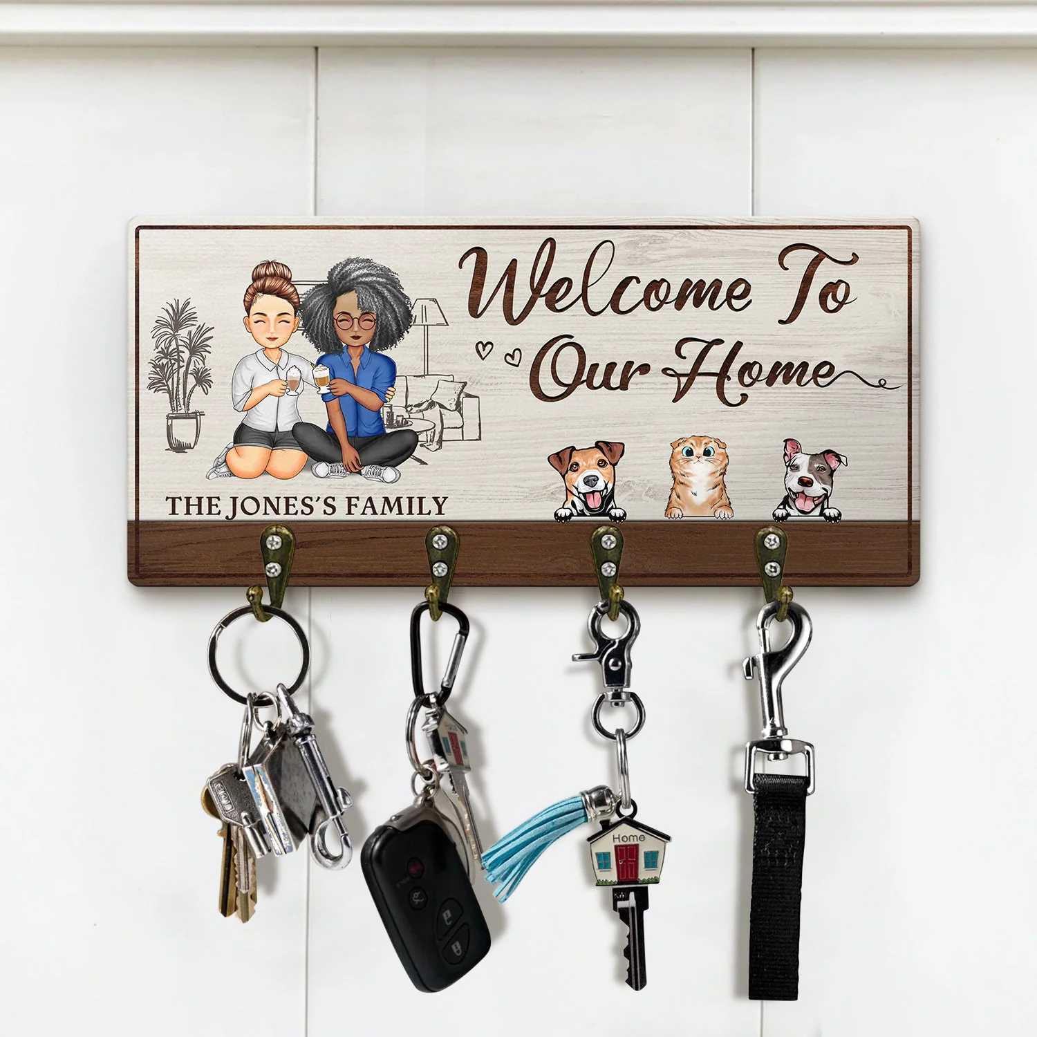 Home Sweet Home - Home Decor Gift For Family, Husband, Wife, Couple - Personalized Wood Key Holder - Image 2