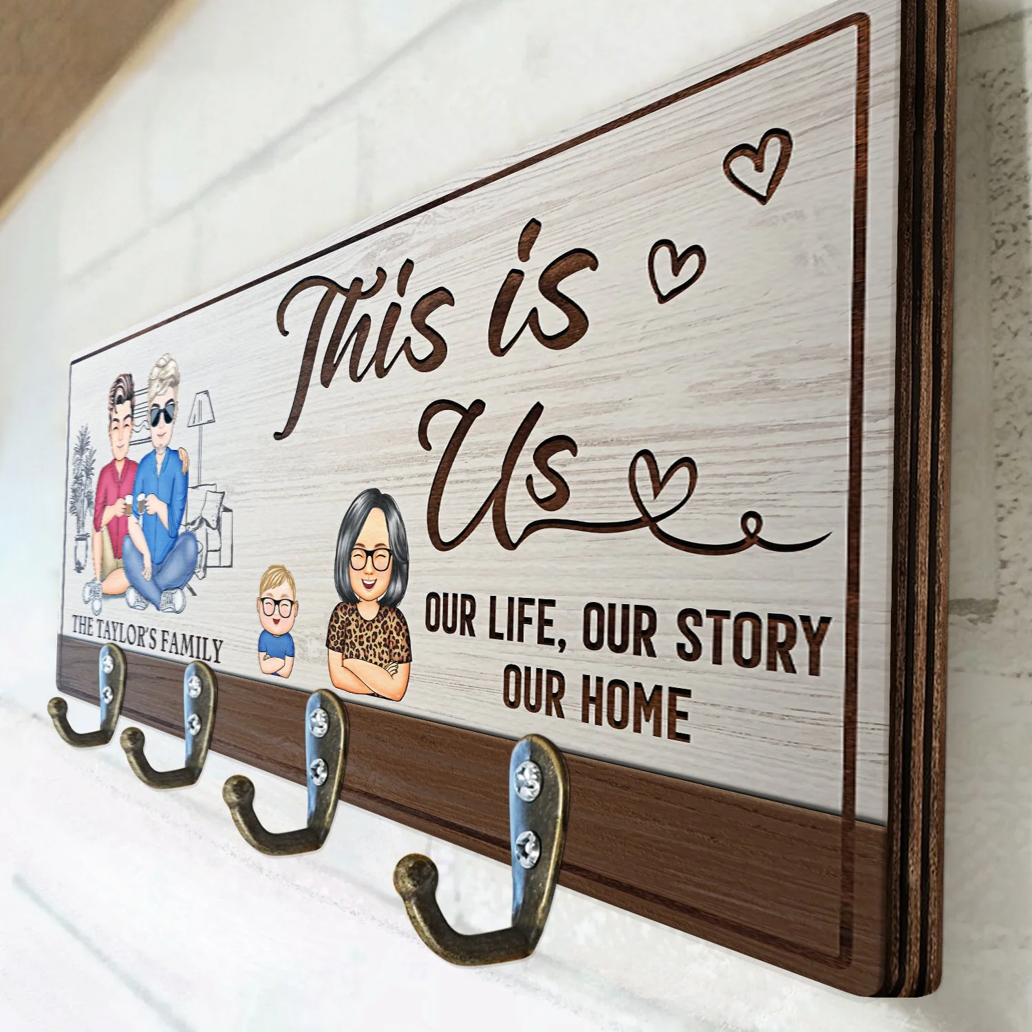 Home Sweet Home - Home Decor Gift For Family, Husband, Wife, Couple - Personalized Wood Key Holder - Image 3