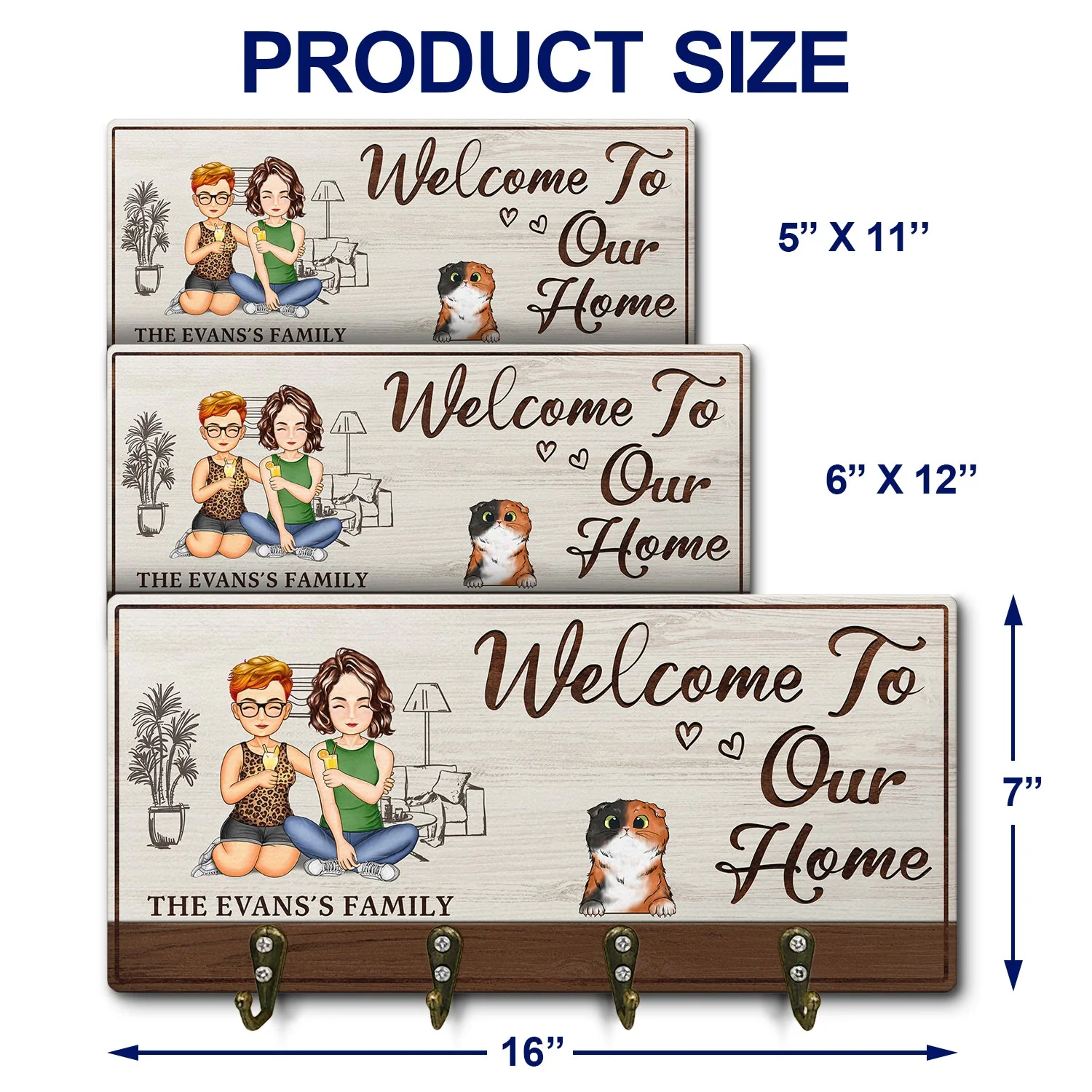 Home Sweet Home - Home Decor Gift For Family, Husband, Wife, Couple - Personalized Wood Key Holder - Image 4