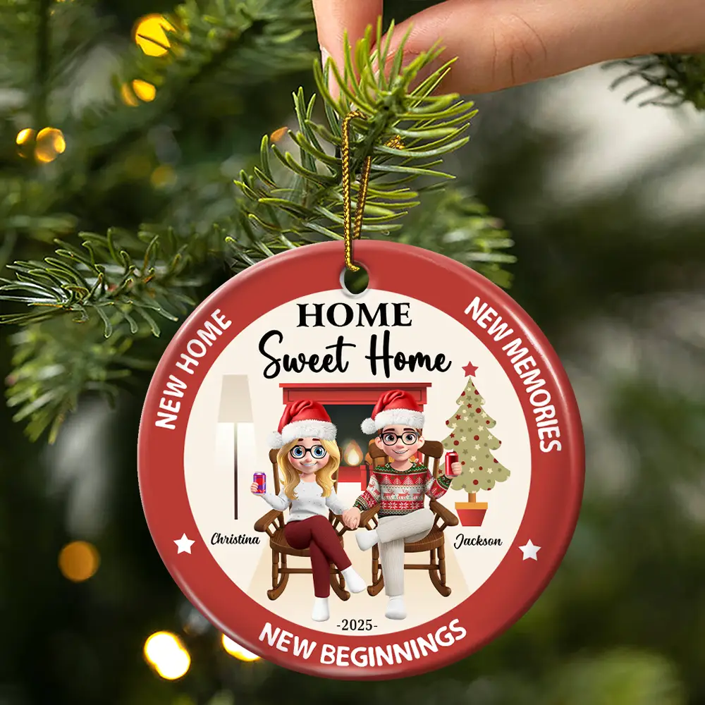 Home Sweet Home - Personalized Circle Ceramic Ornament - Image 3