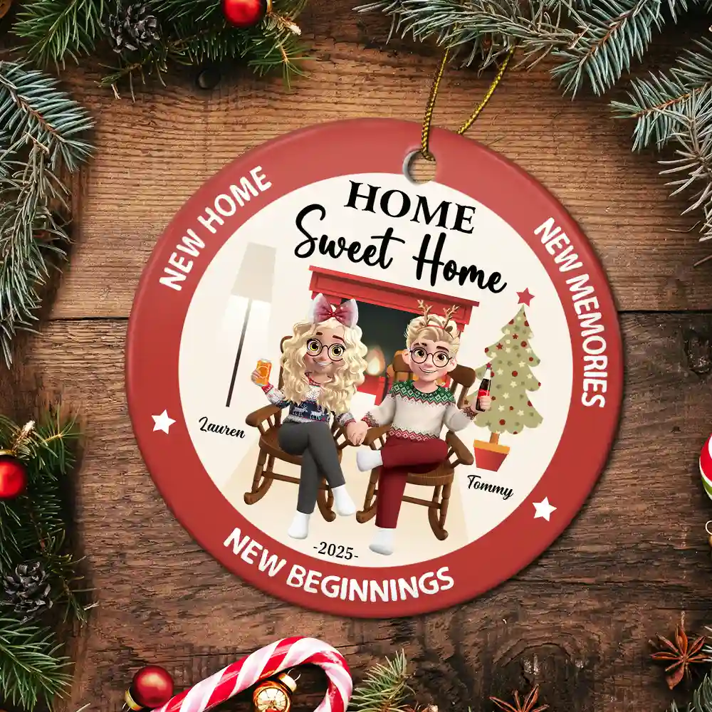 Home Sweet Home - Personalized Circle Ceramic Ornament - Image 5
