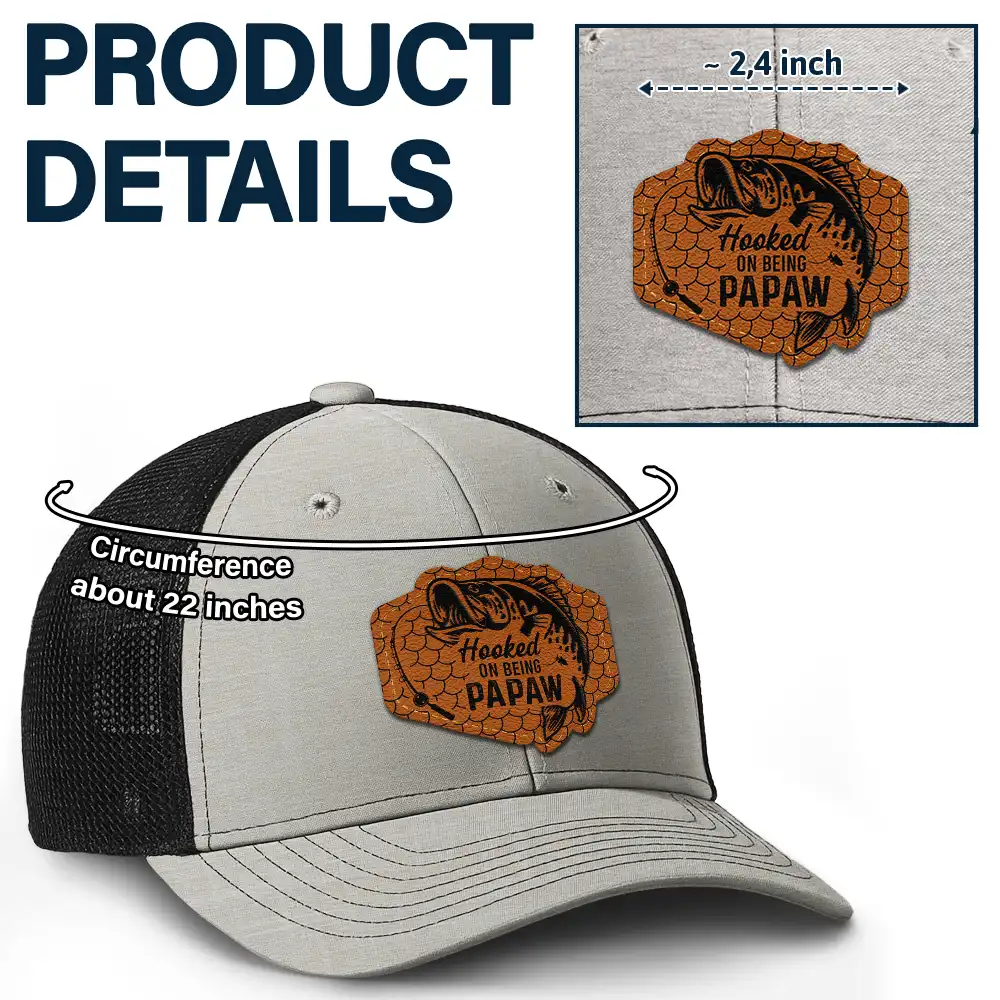 Hooked On Being Grandpa Dad Fishing - Personalized Leather Patch Hat - Image 5