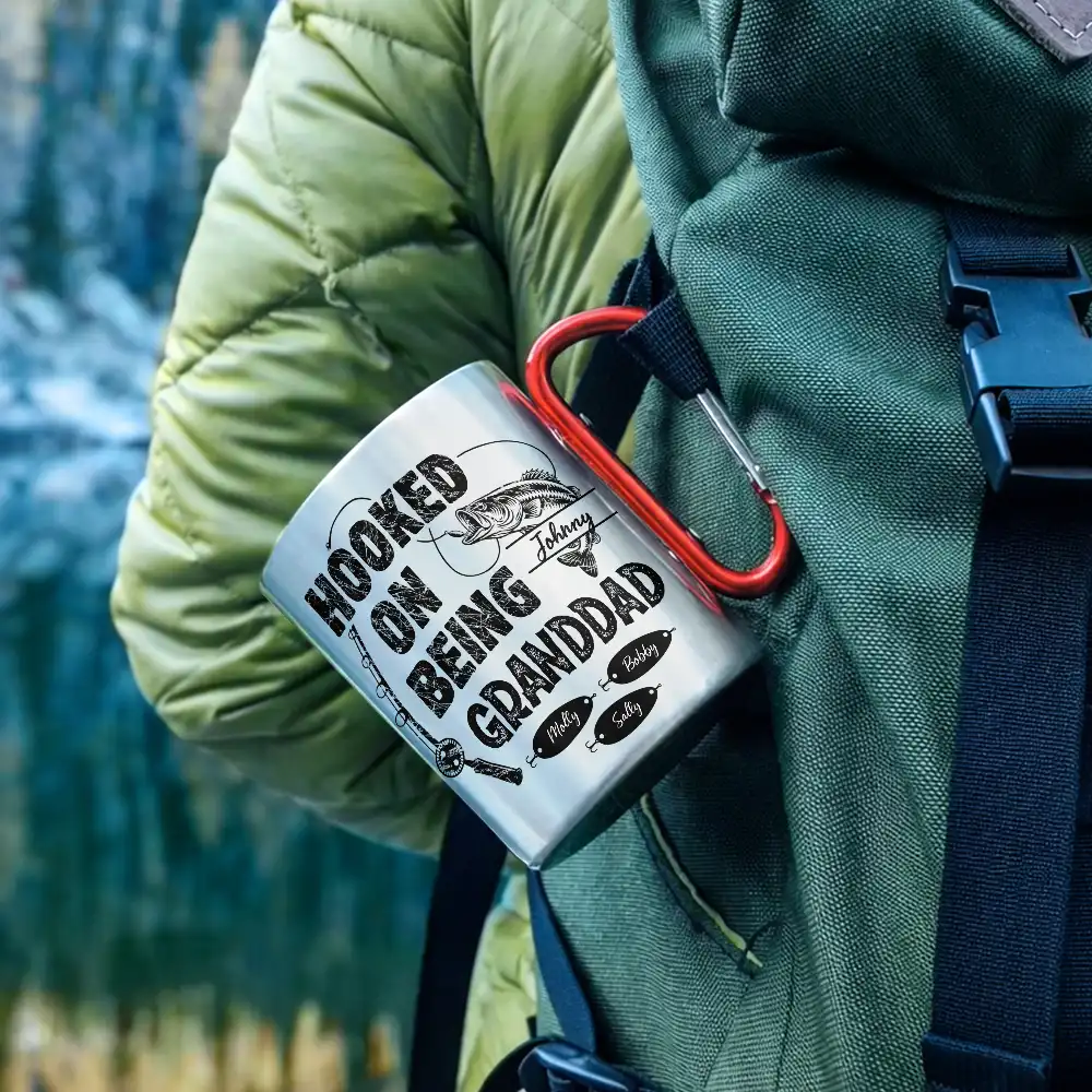 Hooked On Being Grandpa Fishing - Personalized Carabiner Mug - Image 2